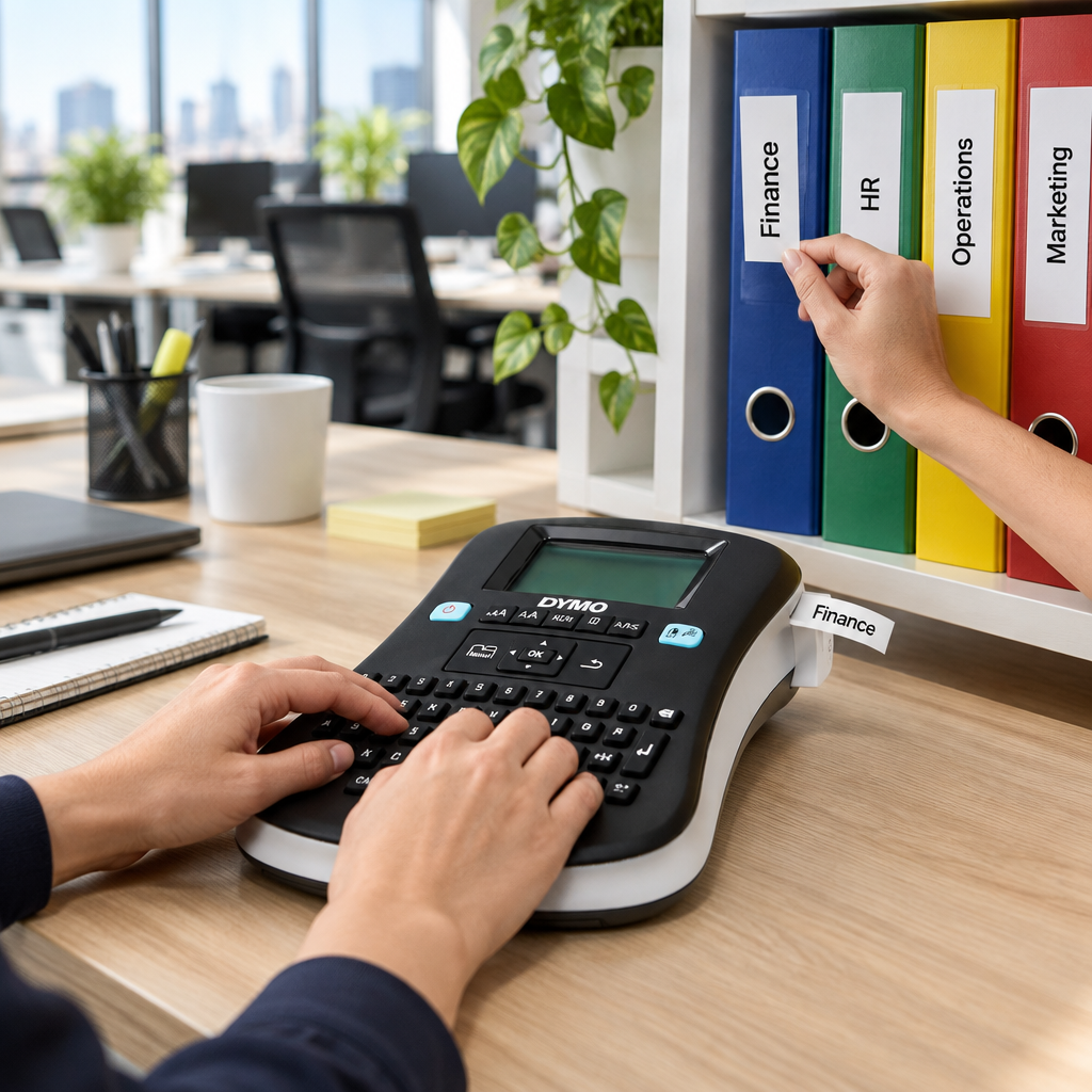 Labelling office folders with a DYMO LabelManager 210D Plus