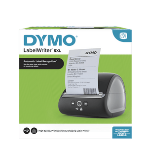 DYMO LabelWriter 5XL label printer retail packaging with product image and branding