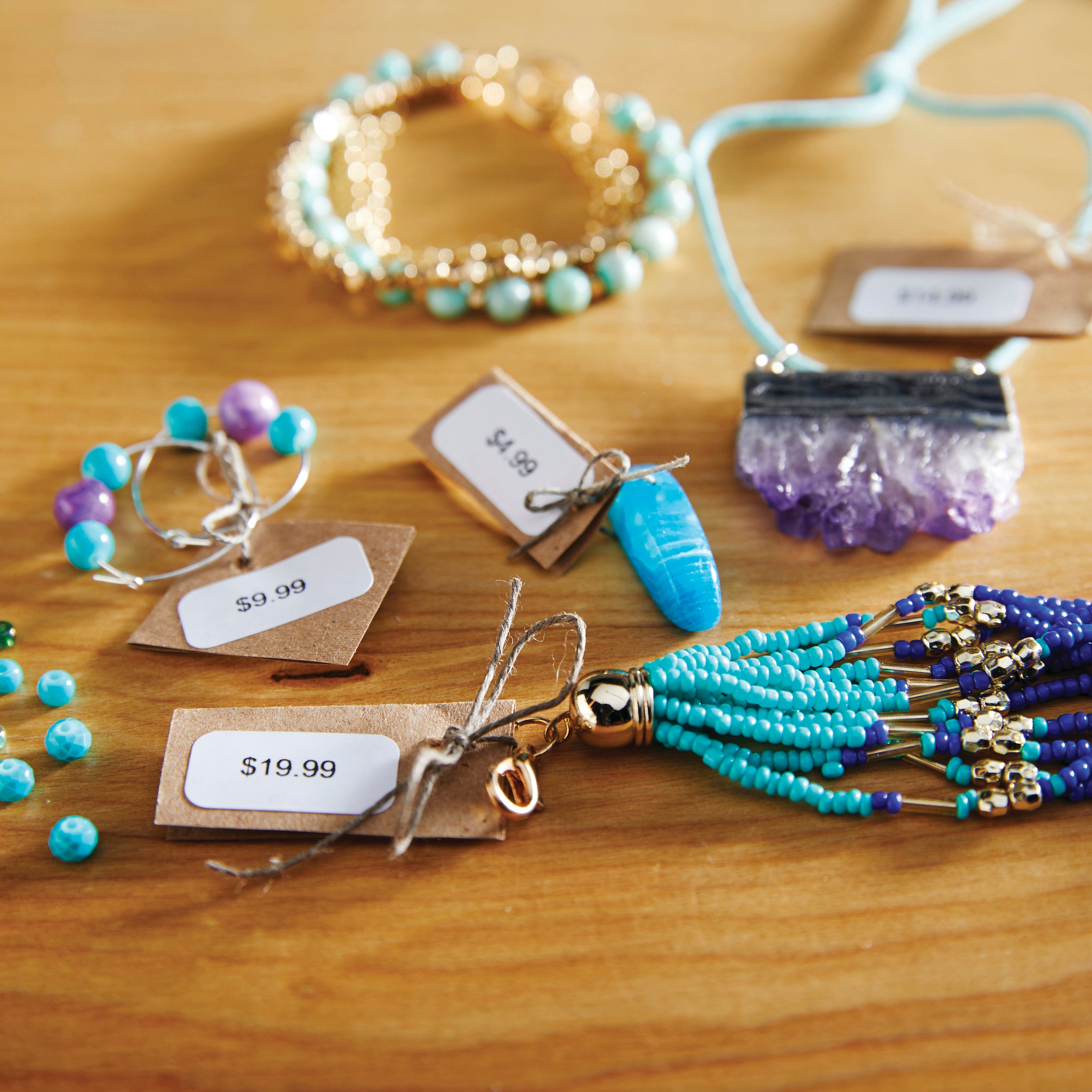 Craft supplies and storage containers organised with labels