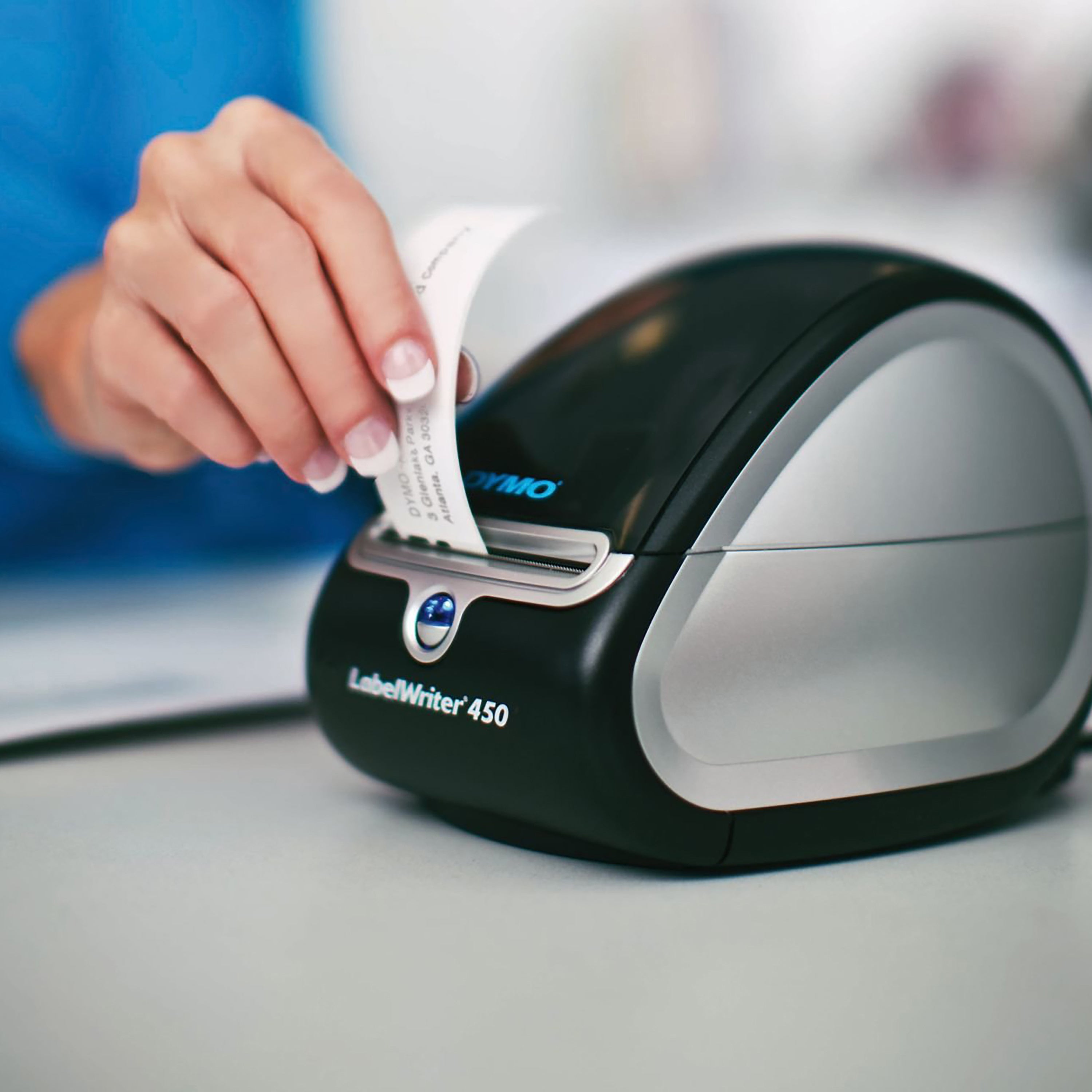 Dymo LabelWriter printer printing a mailing label