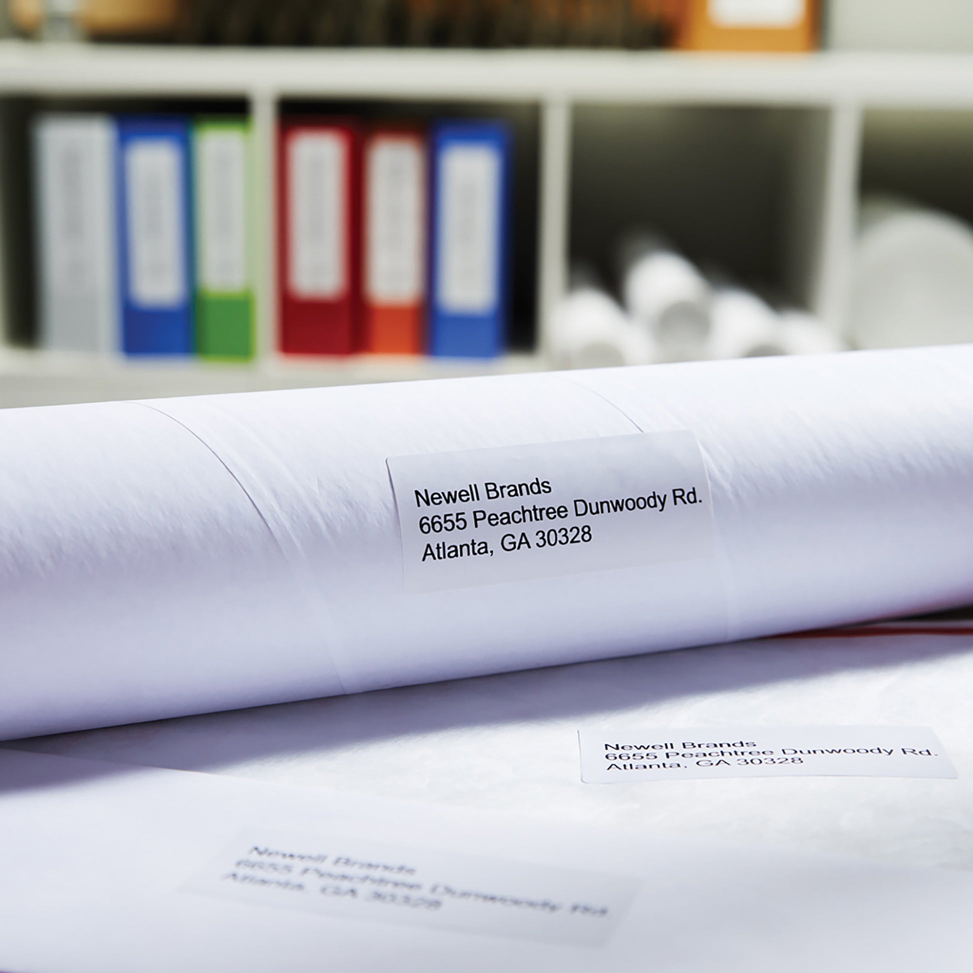 Printed filing label on a document or binder spine