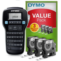 DYMO LabelManager 160P Label Maker Value Pack with 3 D1 Tapes in retail packaging