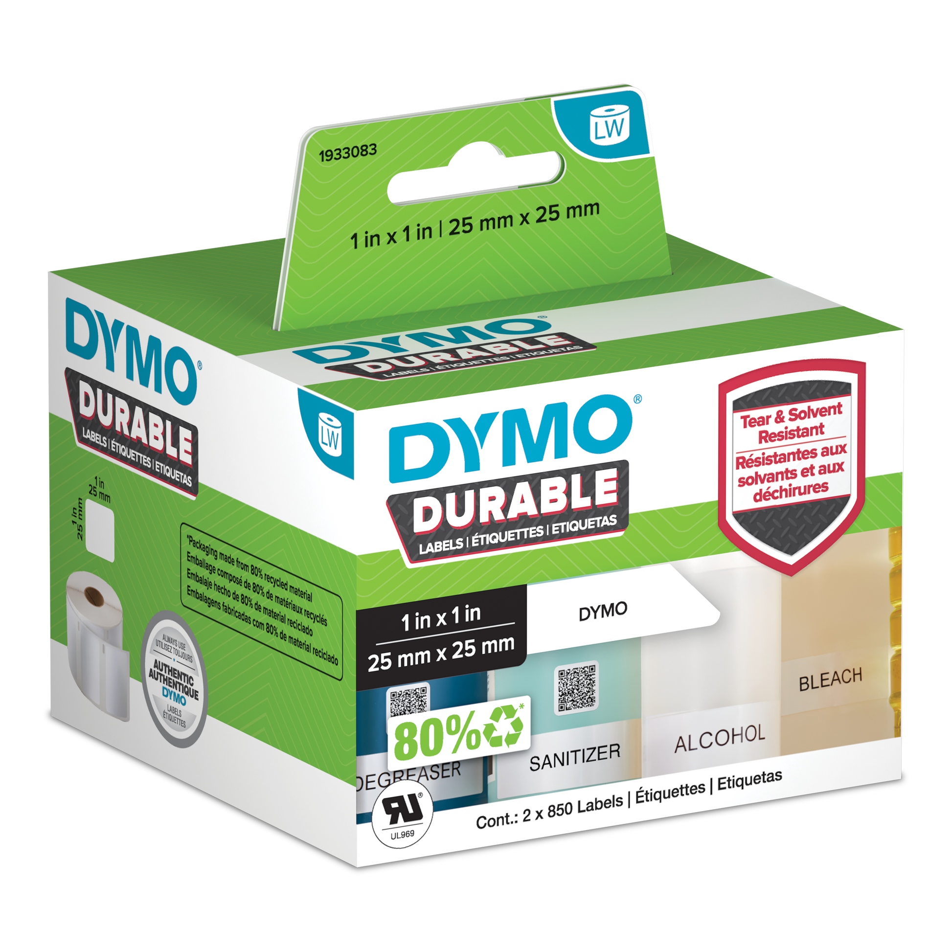 Dymo 1933083 Durable Label Shipping Whiteâ 25mmX25mm Roll Of 1700