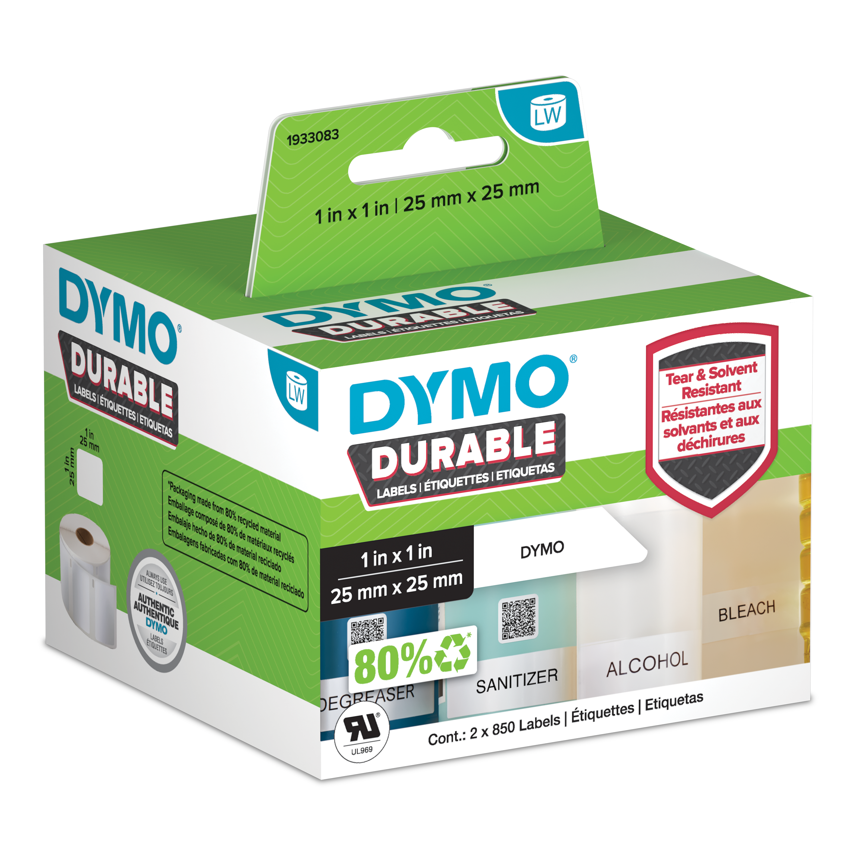 Dymo 1933083 Durable Label Shipping Whiteâ 25mmX25mm Roll Of 1700