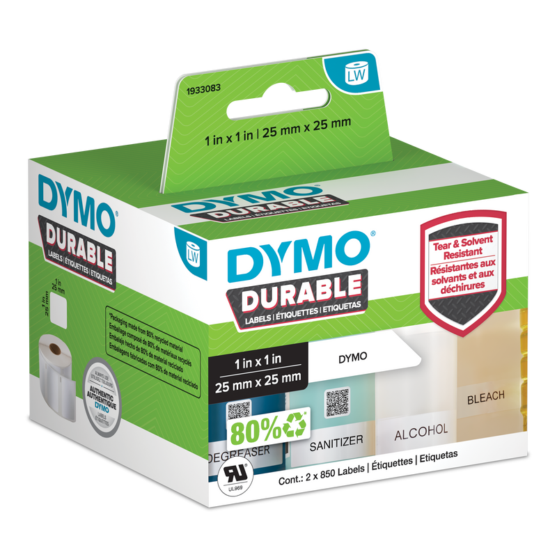 Dymo 1933083 Durable Label Shipping Whiteâ 25mmX25mm Roll Of 1700