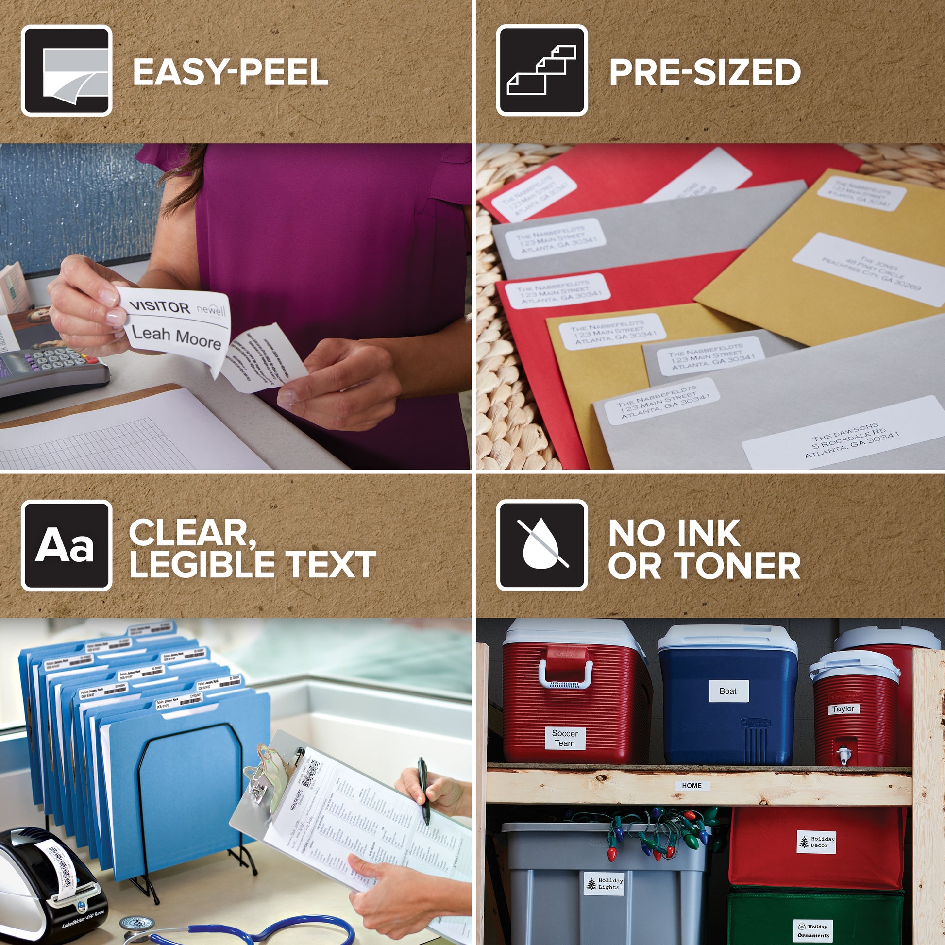 Collage of labelled parcels, envelopes and shipping label applications