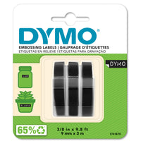 DYMO embossing tape 9mm x 3m black 3 pack in retail packaging