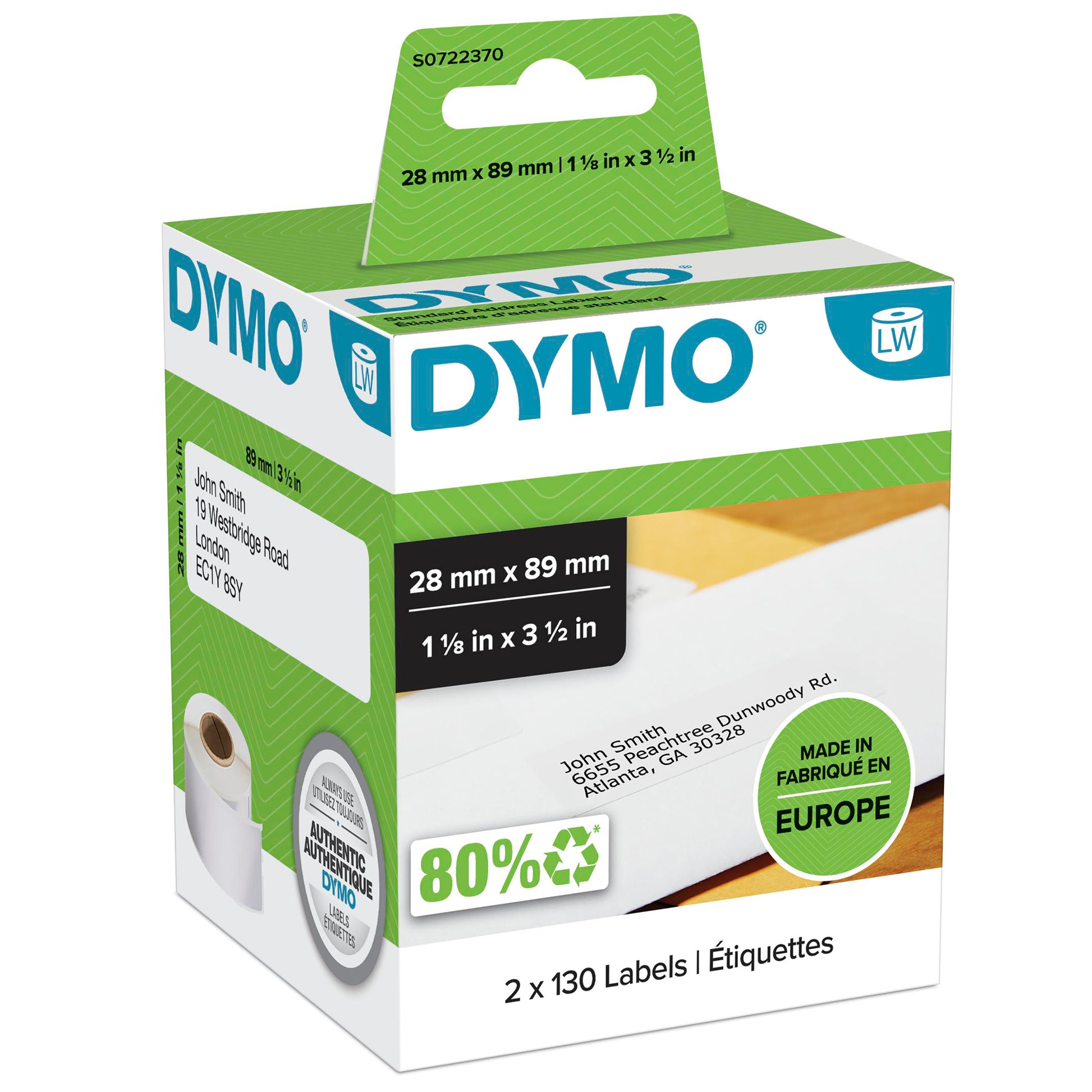 DYMO 99010 S0722370 LabelWriter 28 x 89mm Standard Address Labels Retail Box of Roll