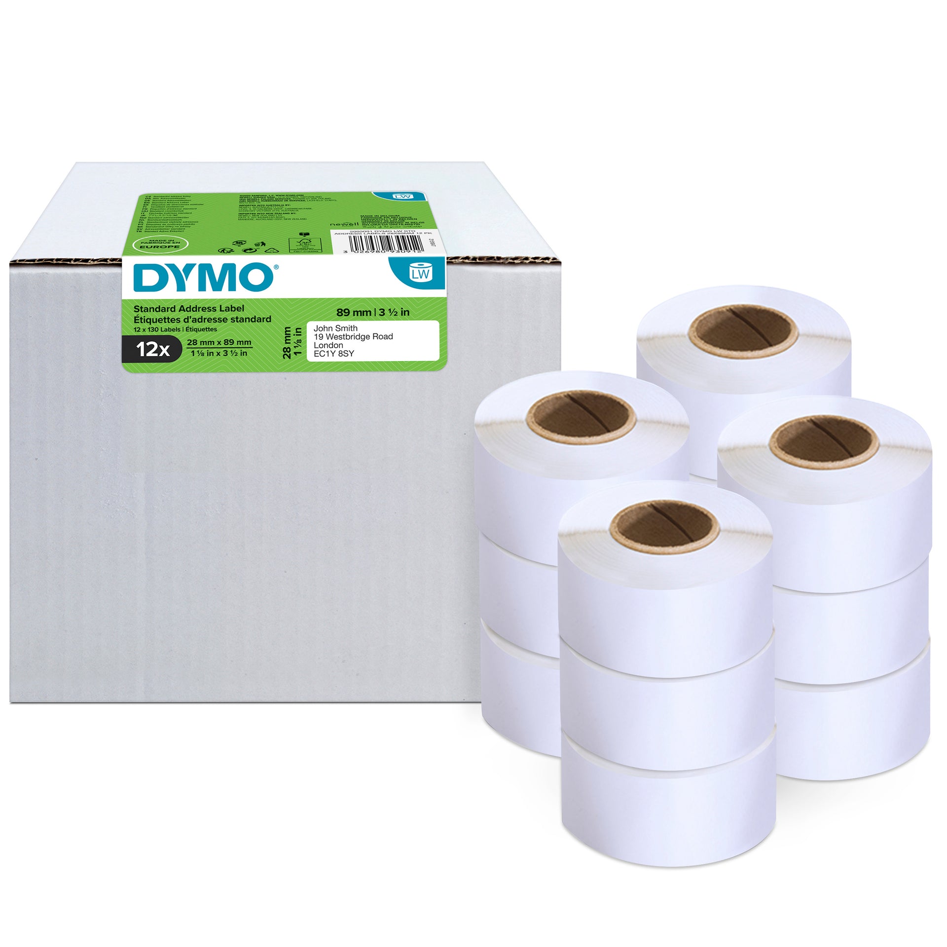 Bundle pack of Dymo standard address label rolls in retail packaging