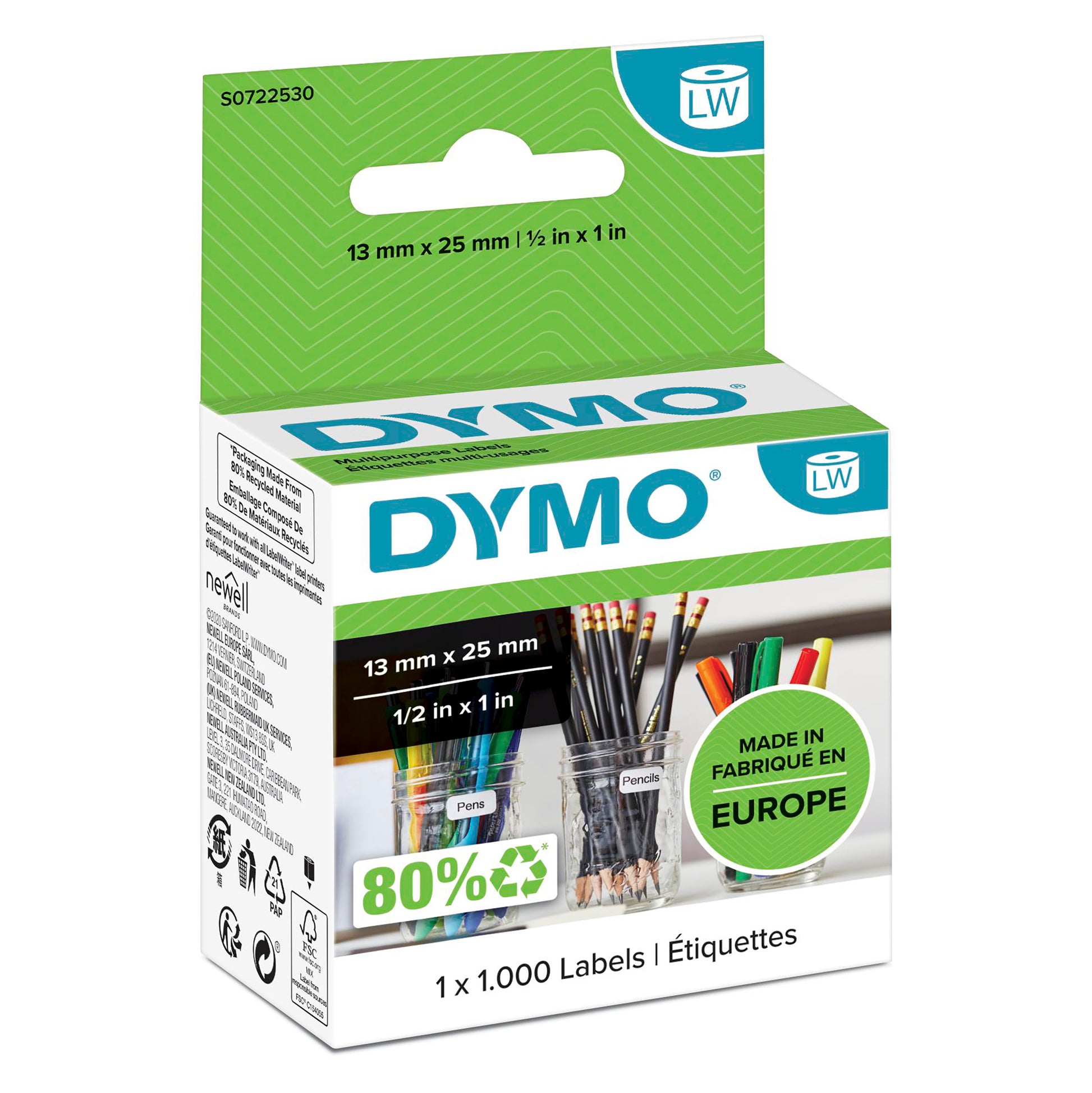 Multi Purpose 2 Up Labels 13x25mm Dymo 11353 S0722530 LabelWriter labels