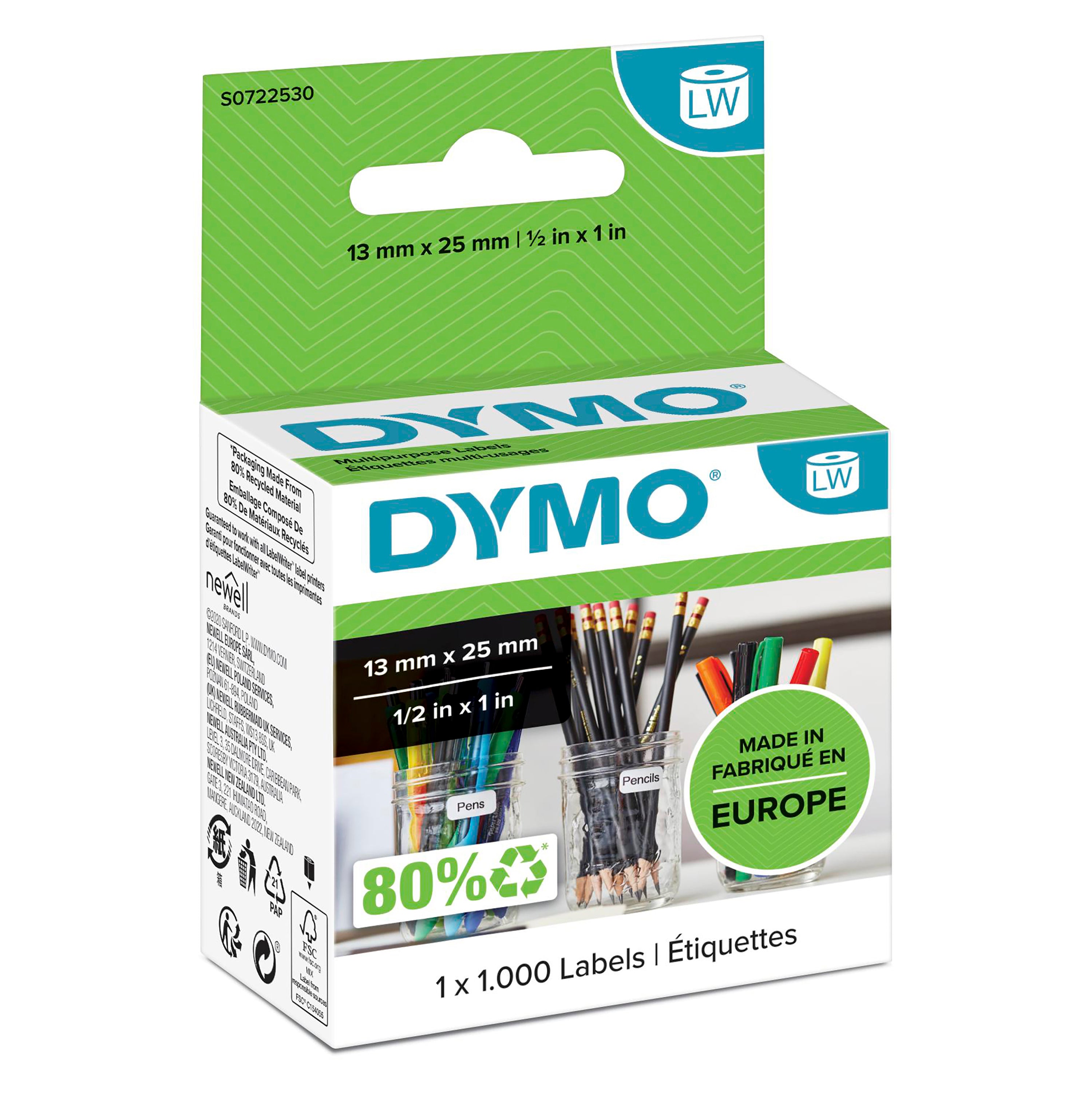 Multi Purpose 2 Up Labels 13x25mm Dymo 11353 S0722530 LabelWriter labels
