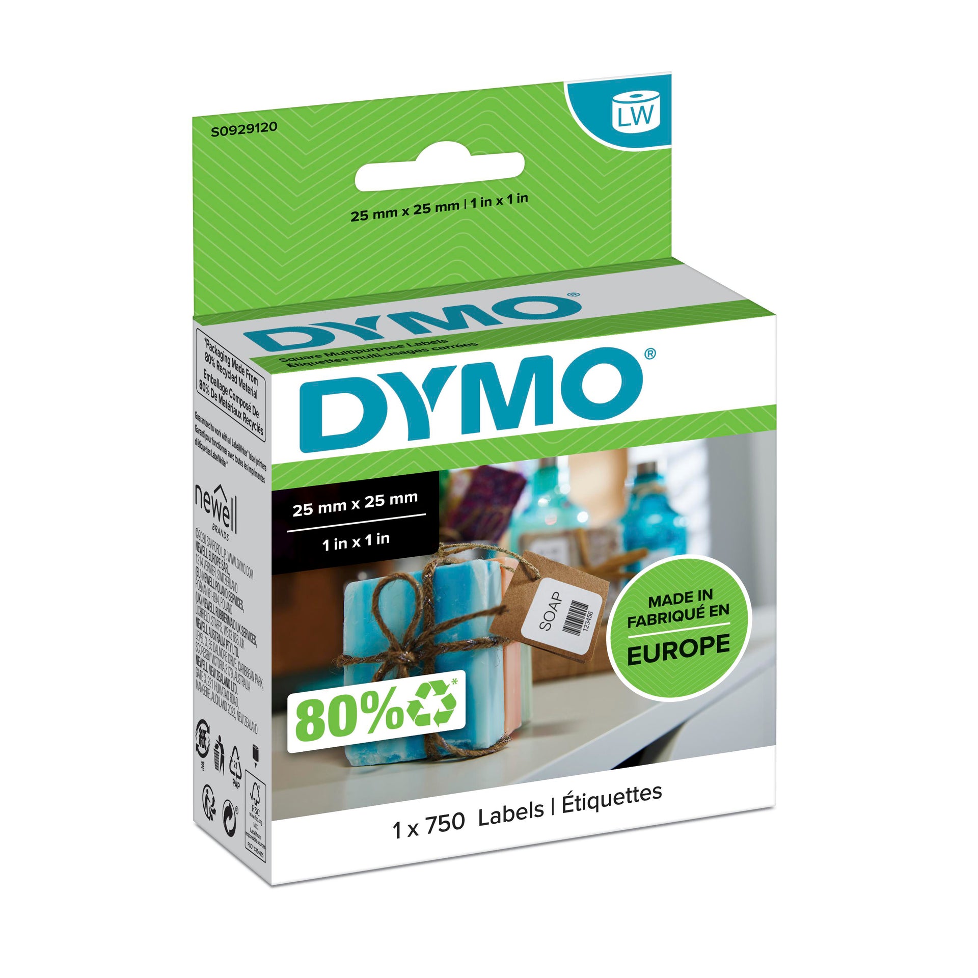 Dymo 30332 S0929120 Labelwriter Multi Purpose Square Labels 25 X 25mm