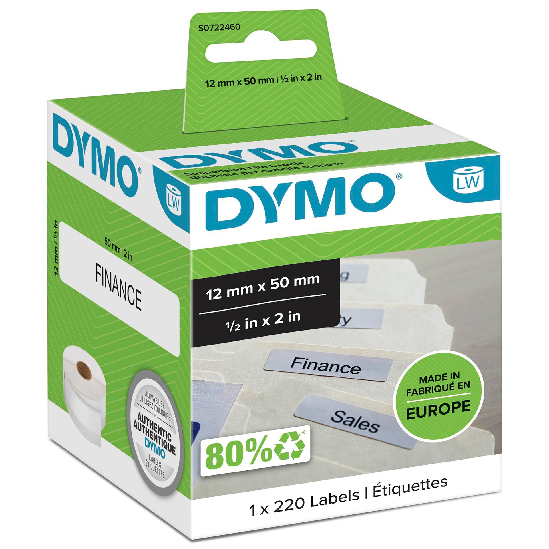 DYMO 99017 S0722460 LabelWriter Suspension File Labels – 12 x 50mm Roll Box