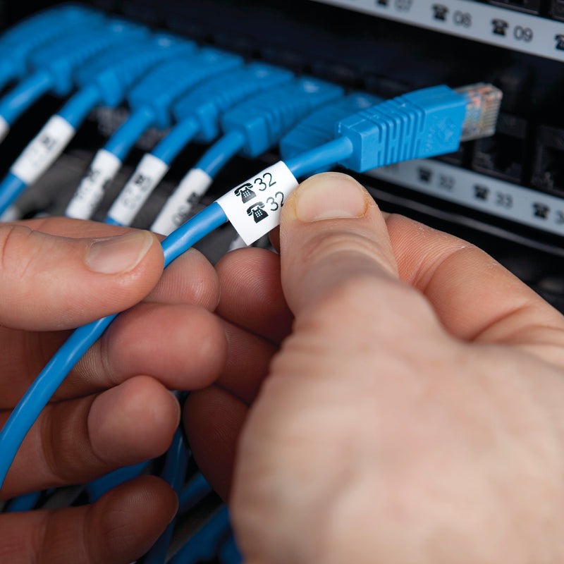 Cable identification labels being applied to network wires