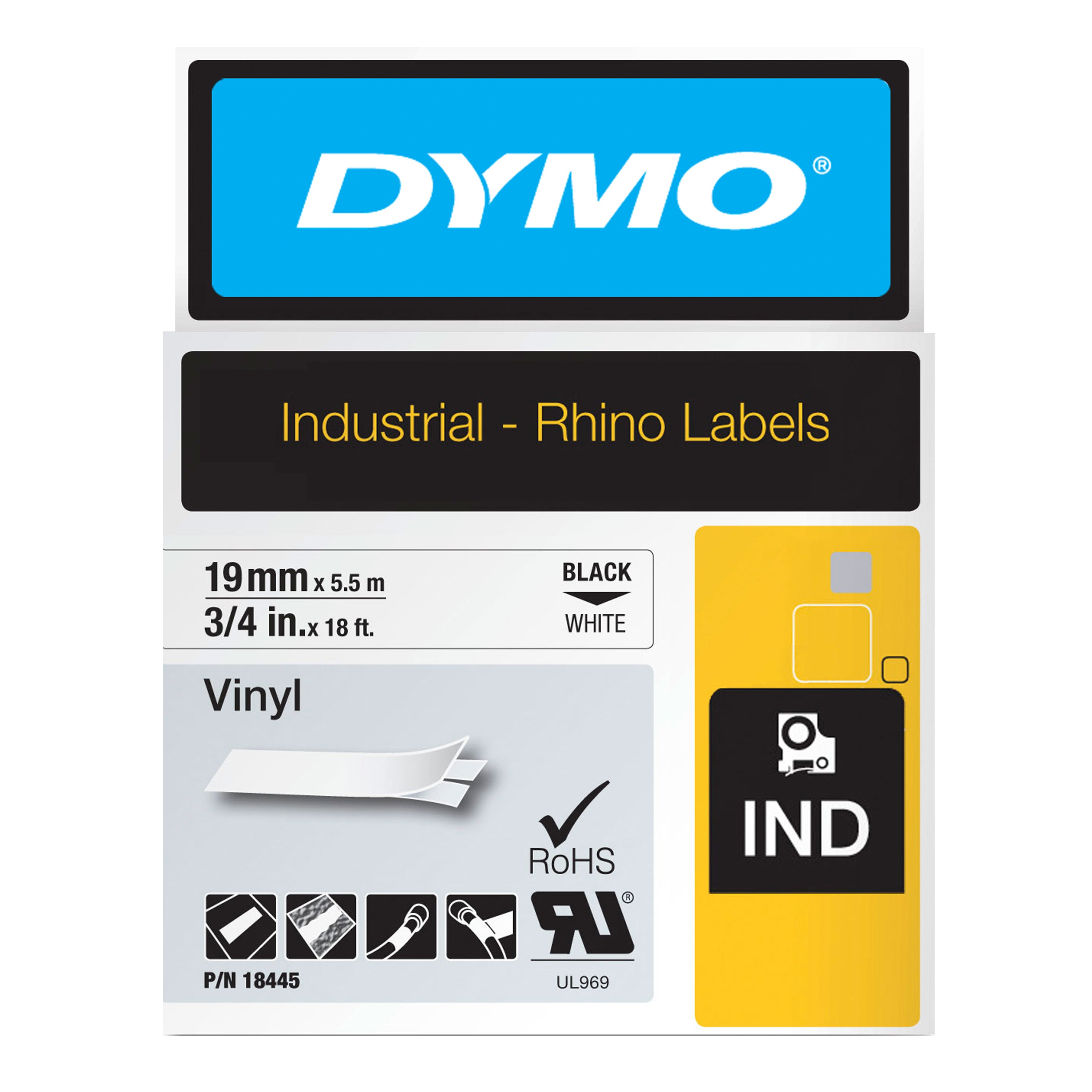 Dymo Rhino 18445 Vinyl Tape 19mm Black on White