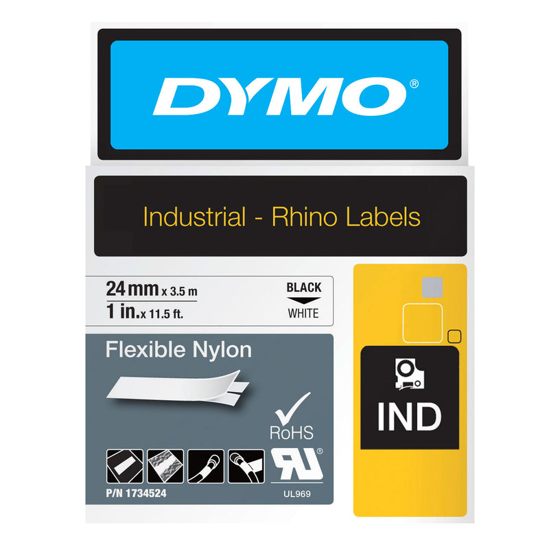 Dymo Rhino 1734524 Flexible Nylon Tape 24mm Black on White