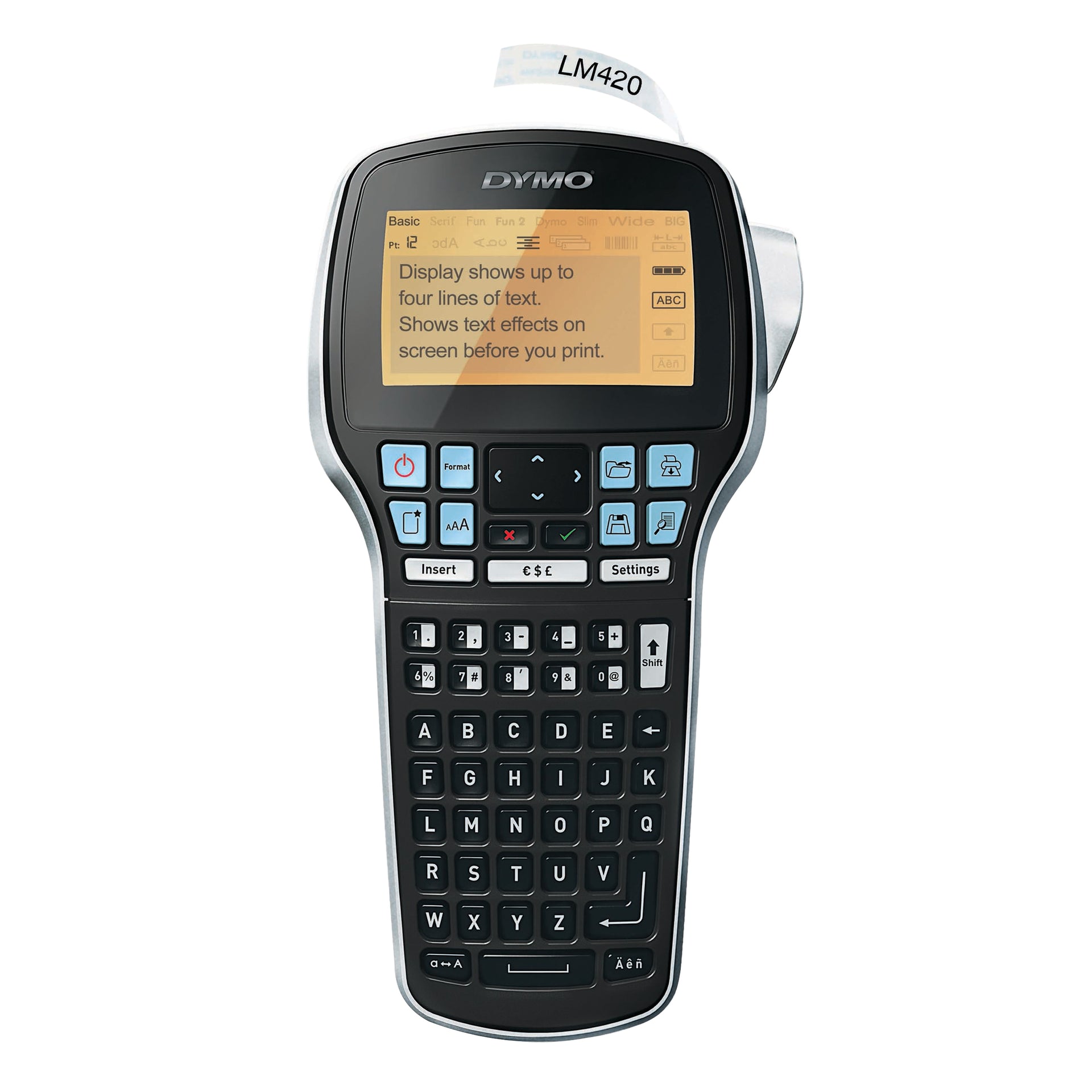 DYMO LabelManager 420P handheld label maker with large display screen and ABC keyboard layout