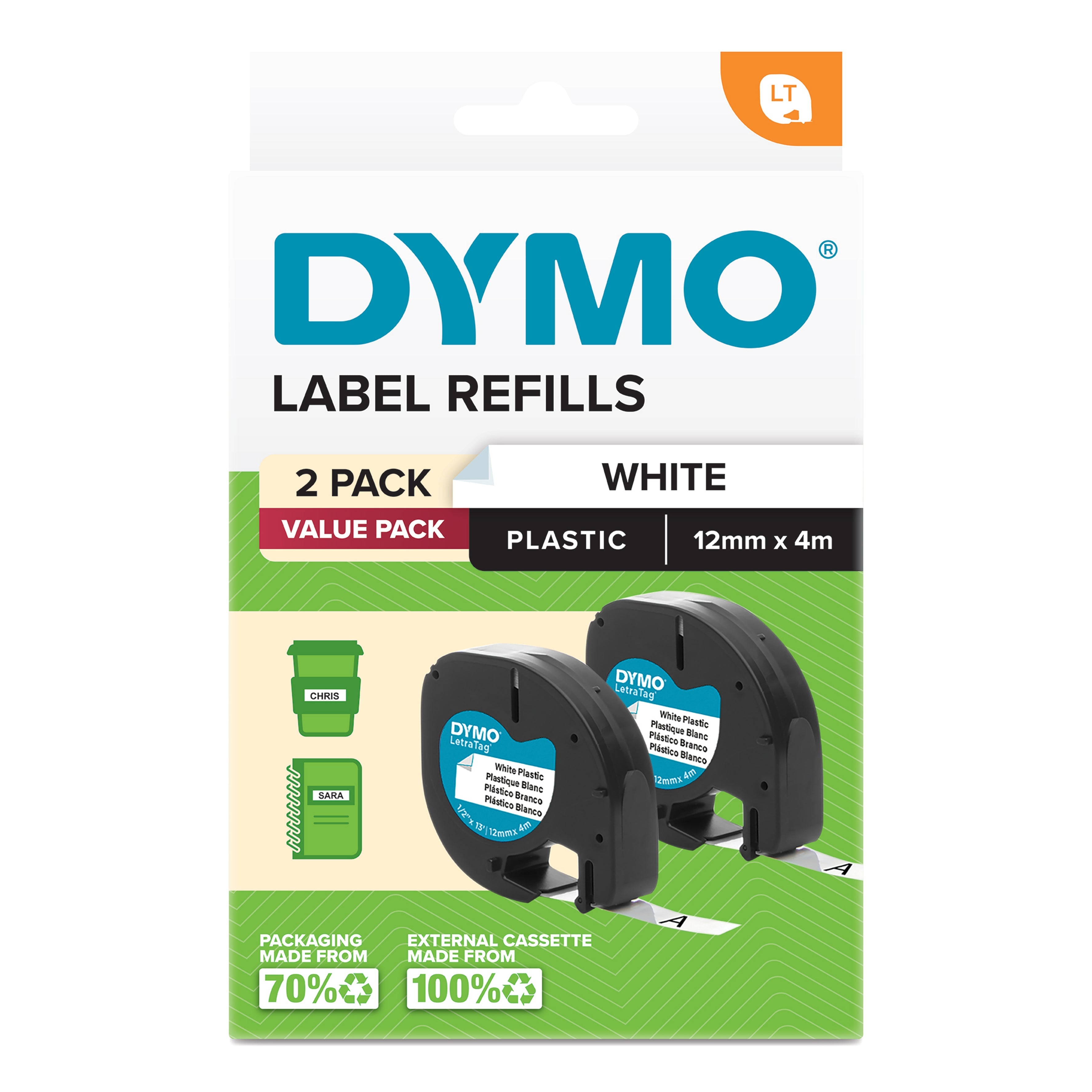 Dymo LetraTag Label Tape Plastic White Twin Pack