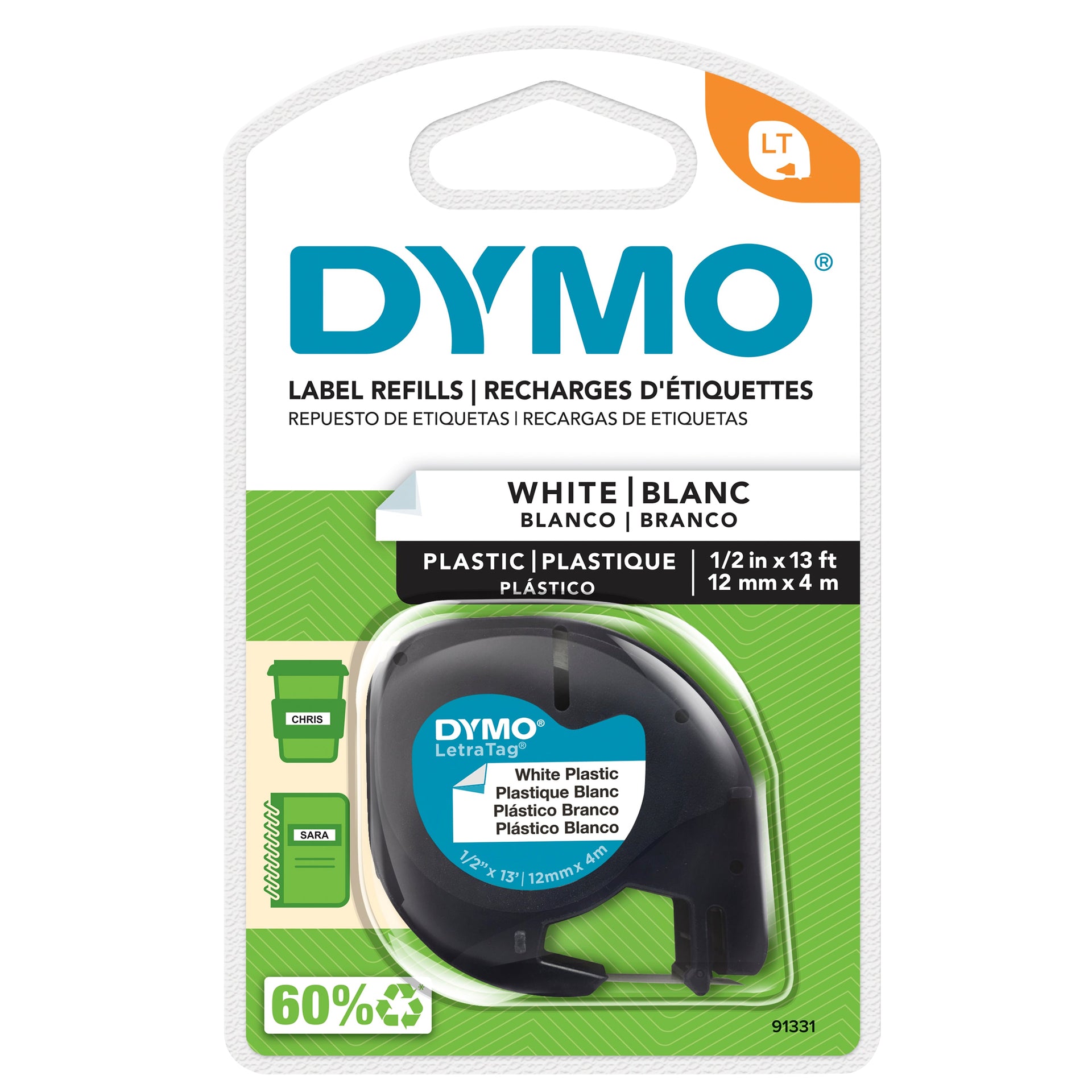 Dymo LetraTag Label Tape Plastic White Single Roll