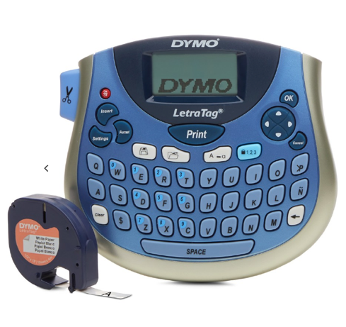 DYMO LT100T Tabletop Label Maker in Blue with full QWERTY keyboard and LCD display