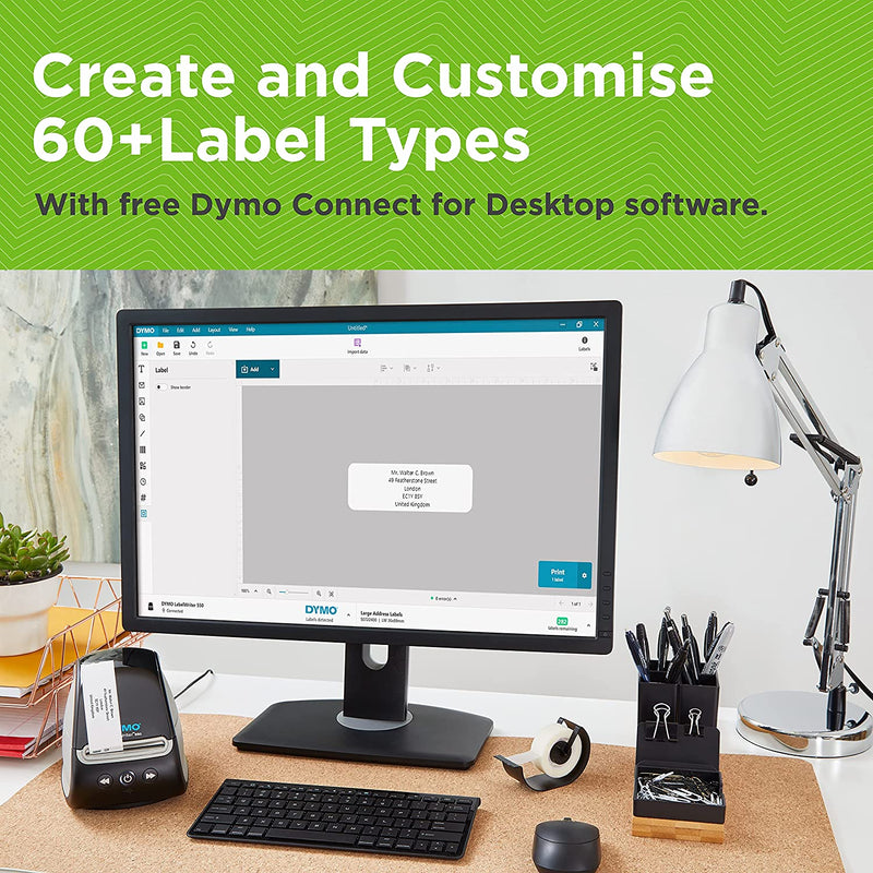 DYMO LabelWriter 550 desktop setup for bulk printing address labels from Excel or Google Contacts