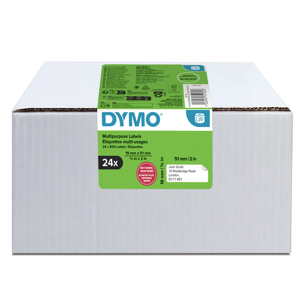 Bulk Dymo 2234184 LabelWriter Multipurpose Labels 19 x 51mm 24 Rolls