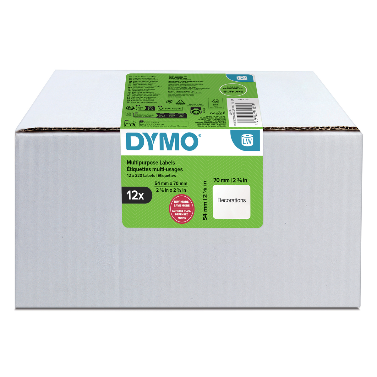 Bulk Dymo 2234185 LabelWriter Multipurpose Labels 54 x 70mm 12 Rolls