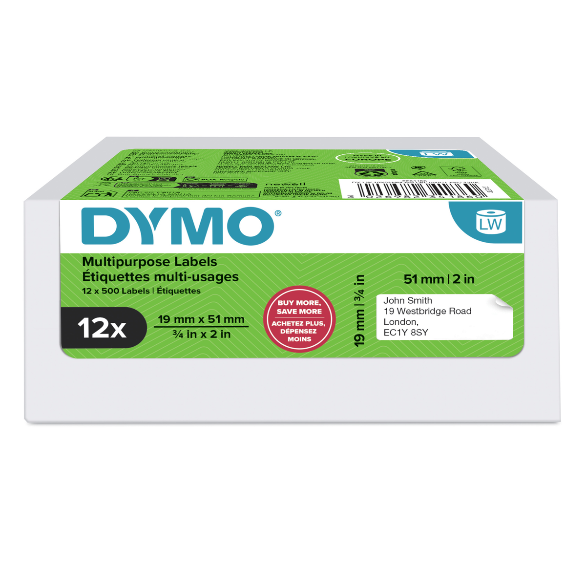 Bulk Dymo 2234186 LabelWriter Multipurpose Labels 19 x 51mm 12 Rolls