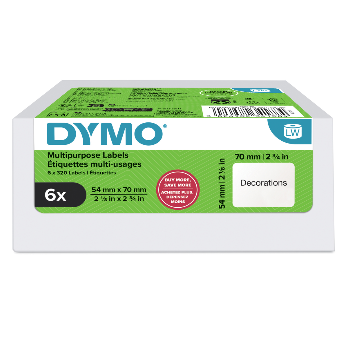 Bulk Dymo 2234188 LabelWriter Multipurpose Labels 54 x 70mm 6 Rolls