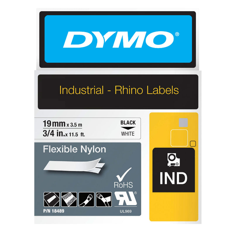 Dymo Rhino 18489 Flexible Nylon Tape 19mm Black on White