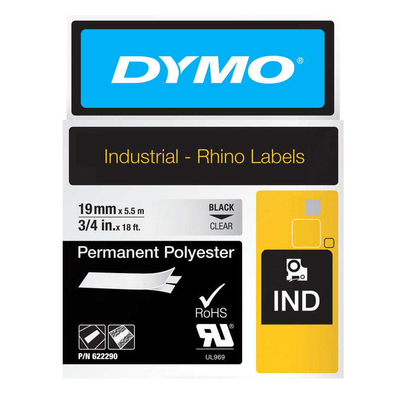 Dymo Rhino 622290 Permanent Polyester Tape 19mm Black on Clear
