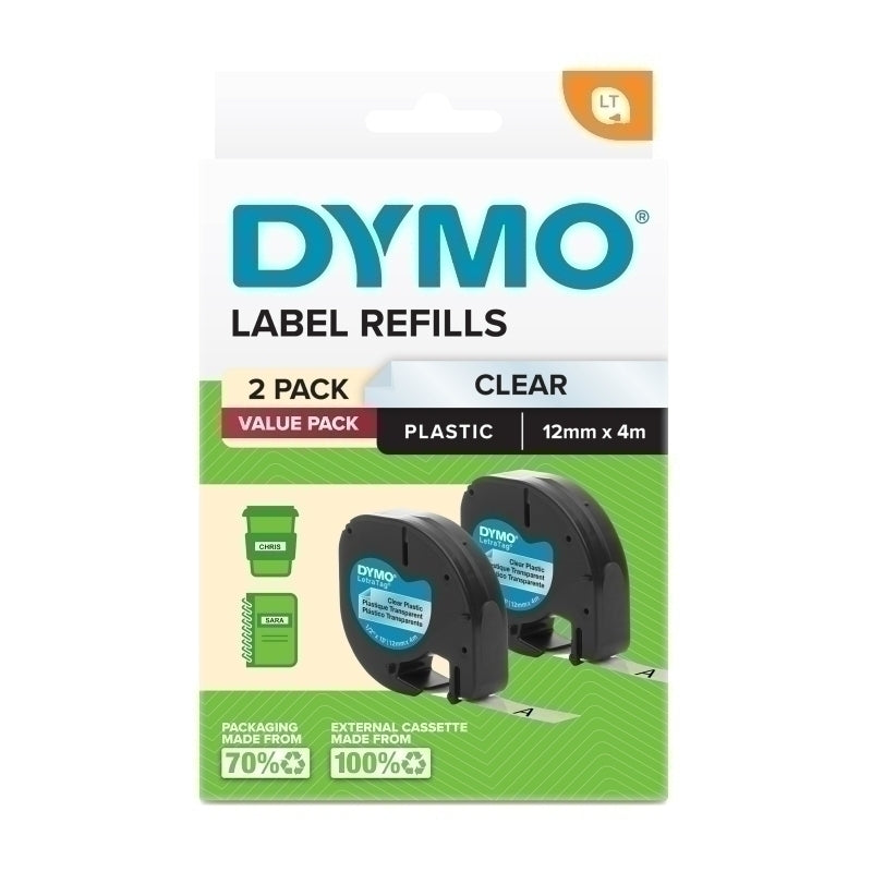 Dymo LetraTag Label Tape Plastic Clear Twin Pack