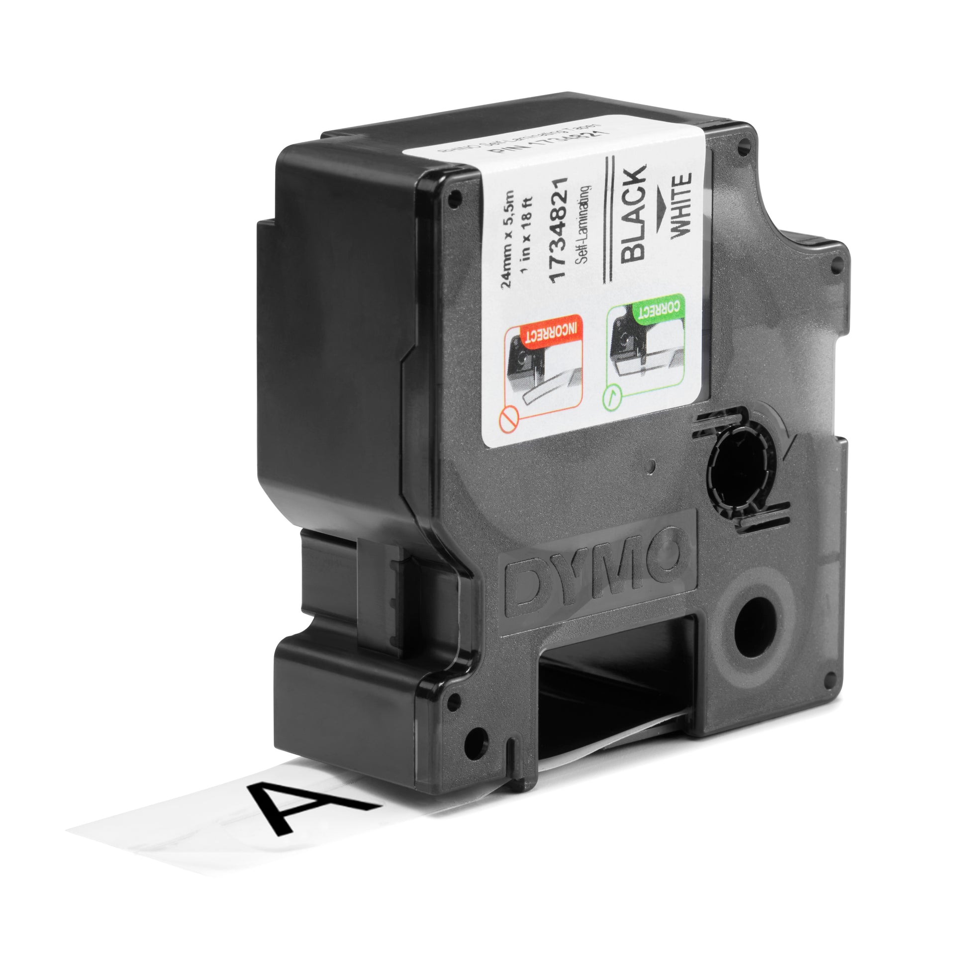 DYMO Rhino industrial label tape cartridge 24mm white on black for self-laminating applications