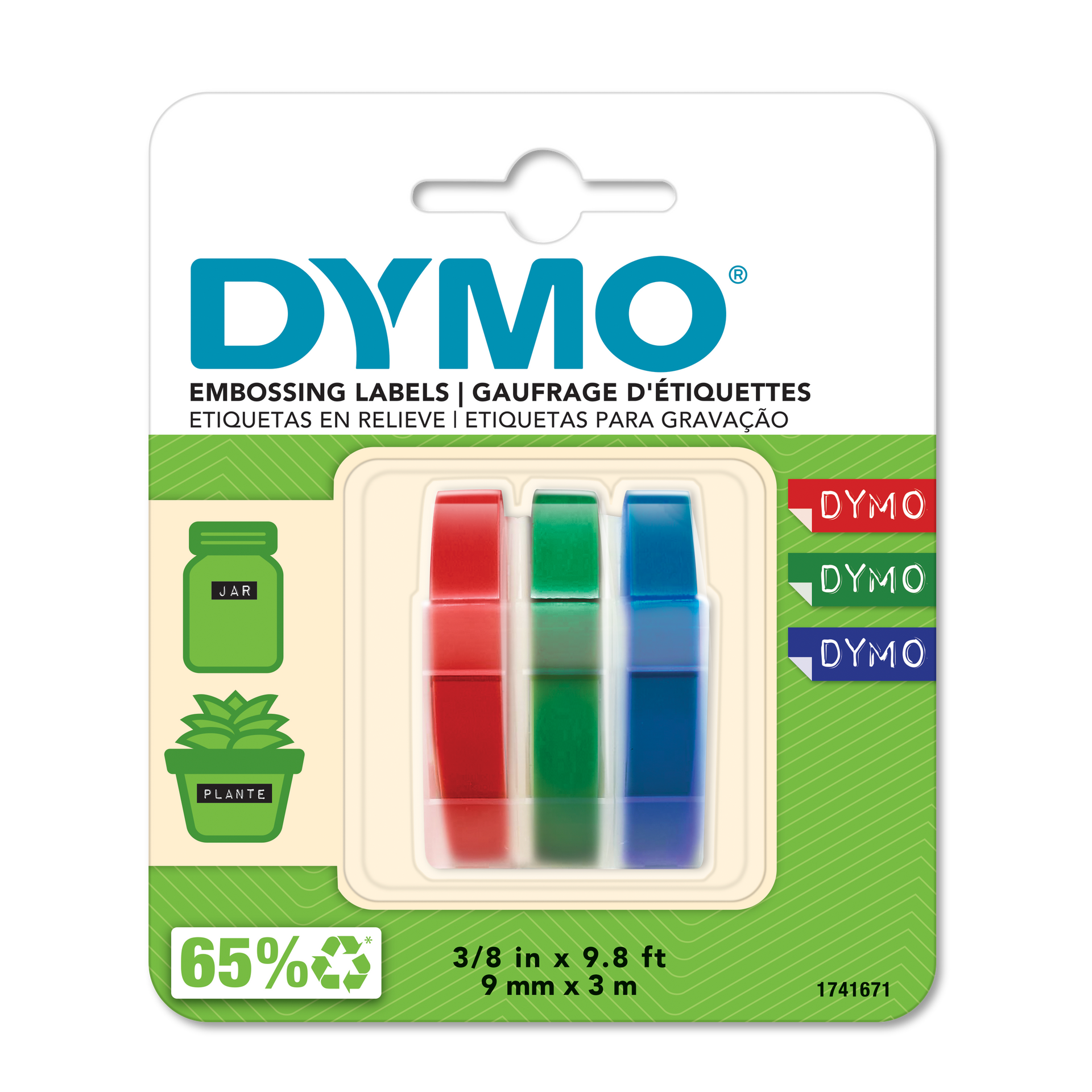 Dymo 1741671 Embossing Tape 9mmx3M Trio Colours 3 Pack