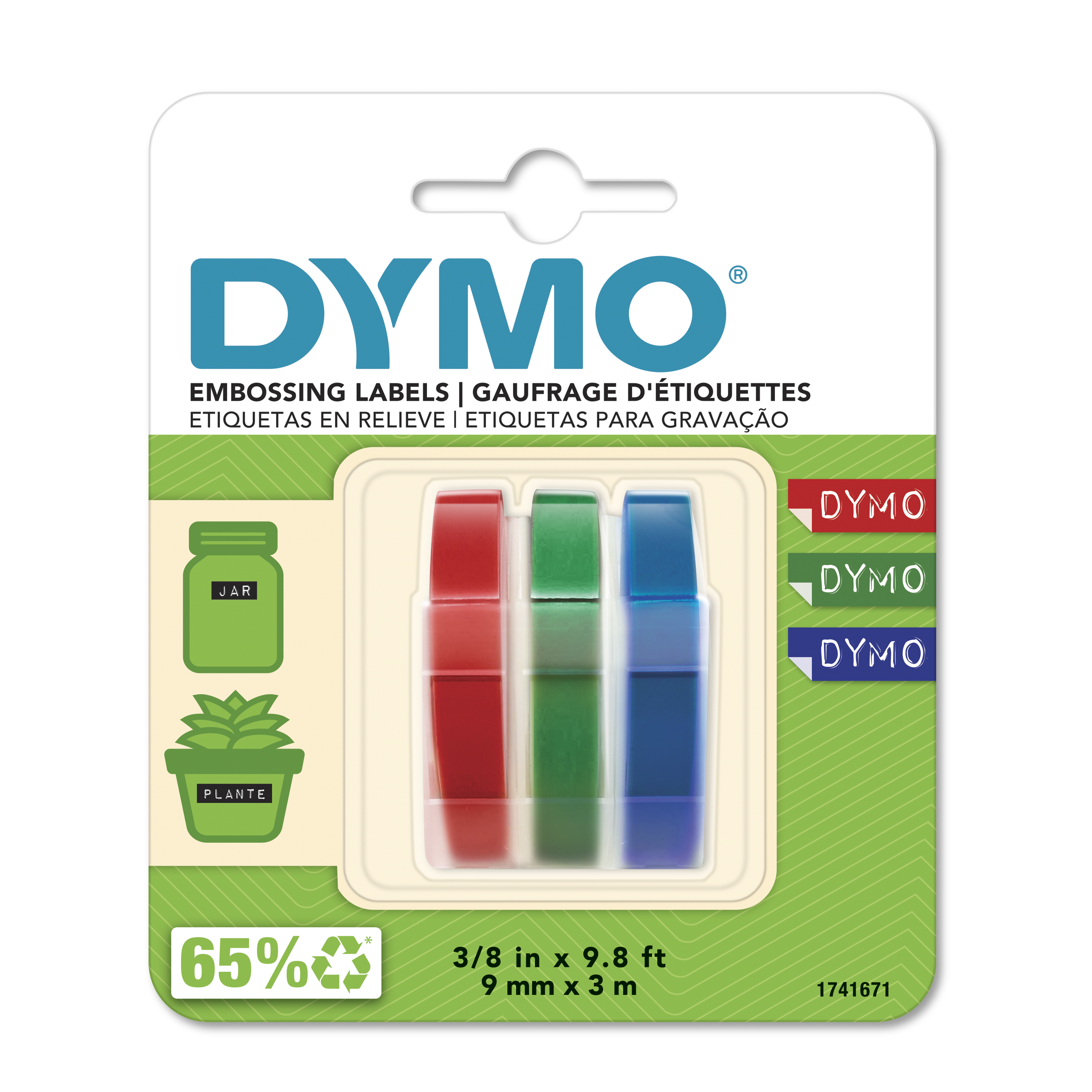 Dymo 1741671 Embossing Tape 9mmx3M Trio Colours 3 Pack