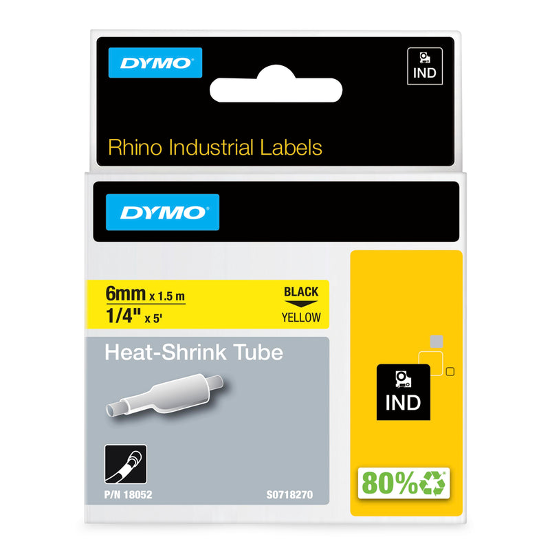 Dymo Rhino 18052 Heat Shrink Tube Tape 6mm Black on Yellow