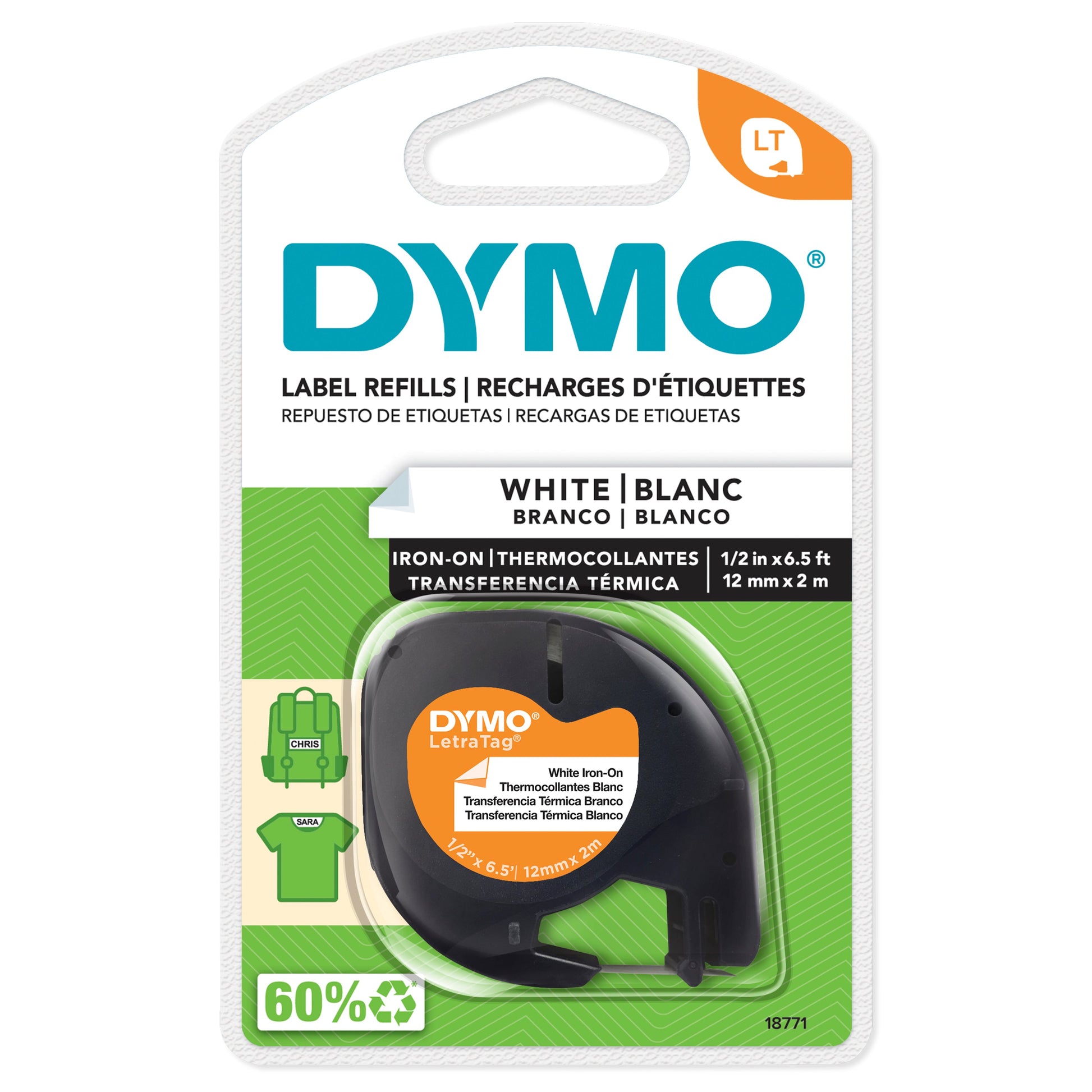 Dymo LetraTag Label Tape Iron On White Single Roll
