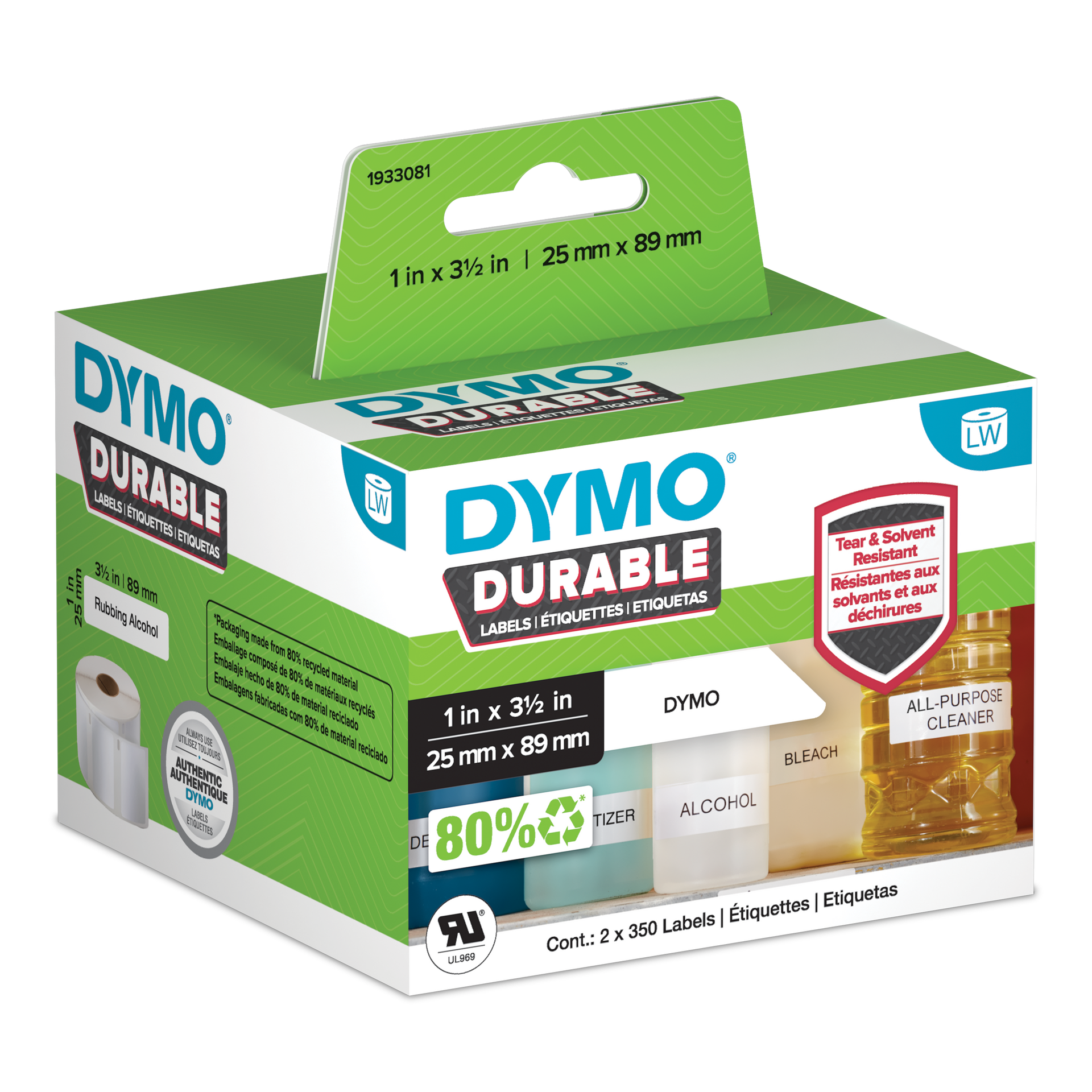 Dymo 1933081 Durable Label Shipping White 25mmX89mm Roll Of 700
