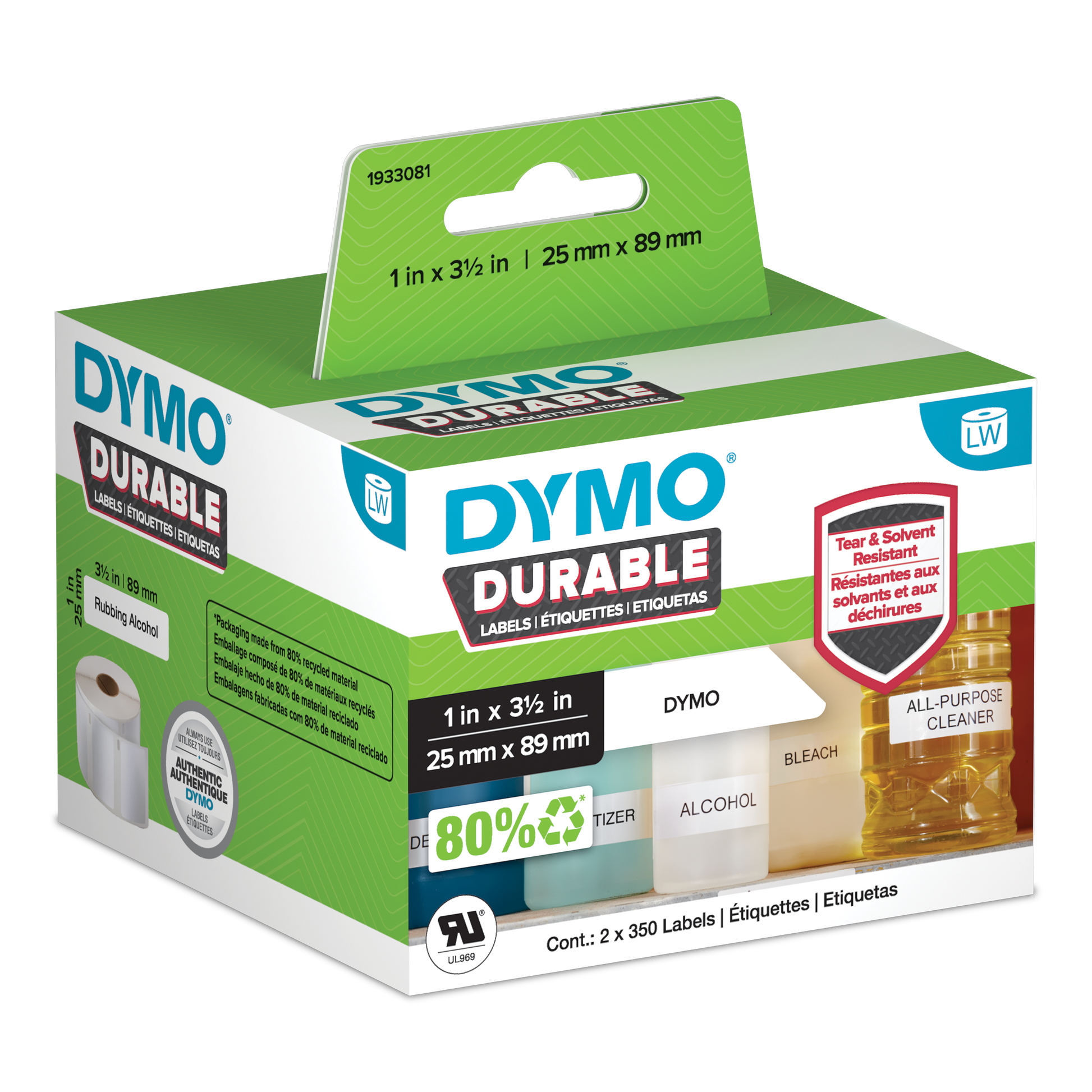 Dymo 1933081 Durable Label Shipping White 25mmX89mm Roll Of 700