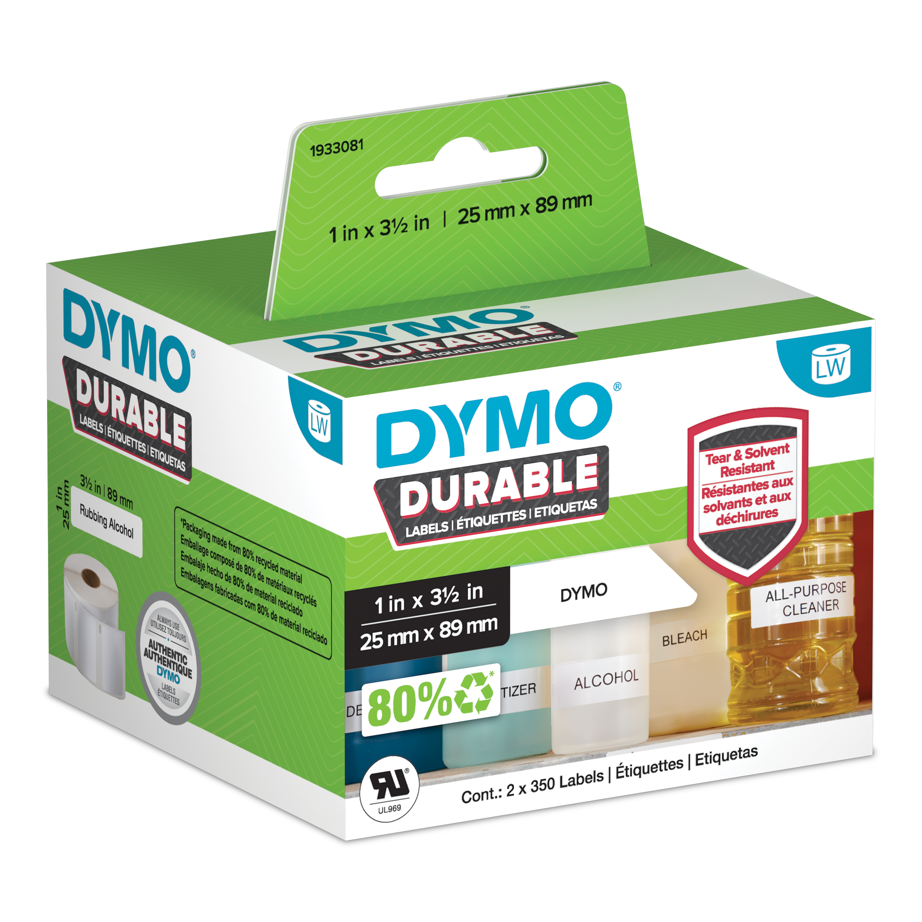 Dymo 1933081 Durable Label Shipping White 25mmX89mm Roll Of 700