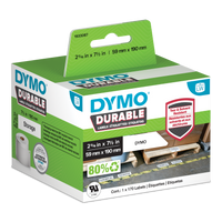 DYMO Durable LabelWriter labels 59mm x 190mm in retail packaging with warehouse storage application shown