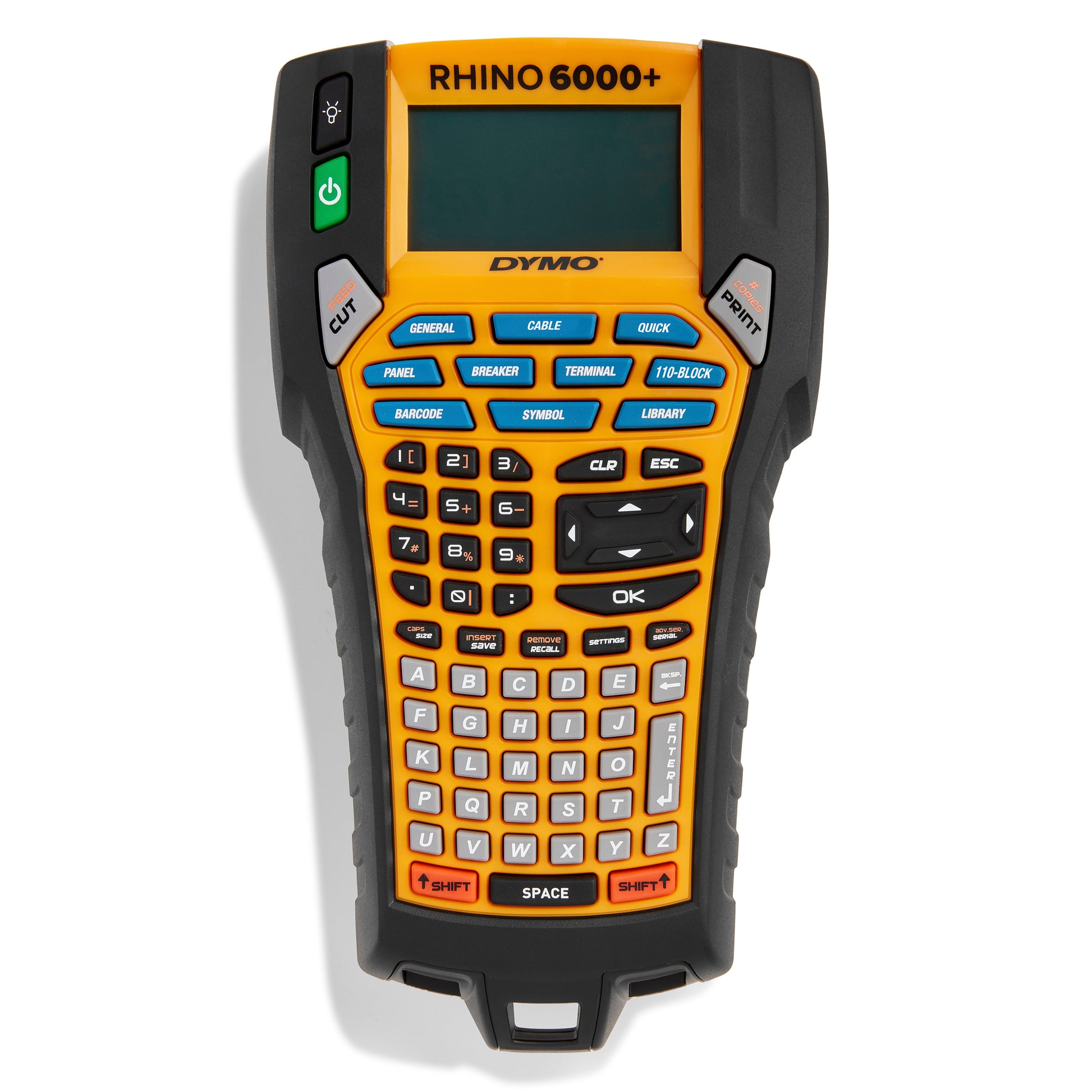 DYMO Rhino 6000 Plus industrial handheld label printer with full keypad, shortcut keys and rugged housing