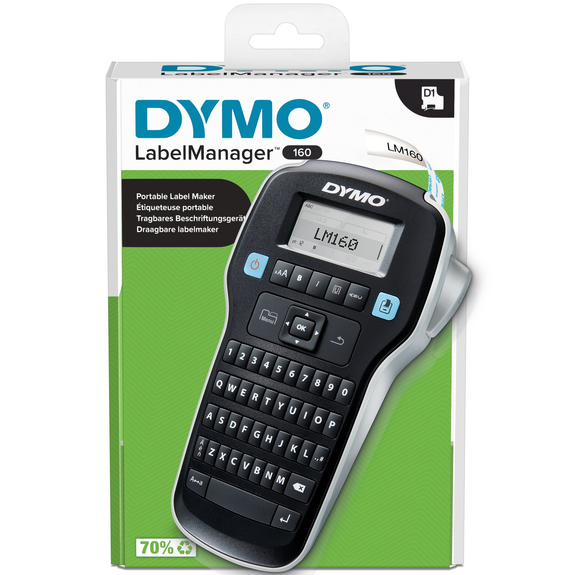 DYMO LabelManager 160 portable label maker in retail packaging