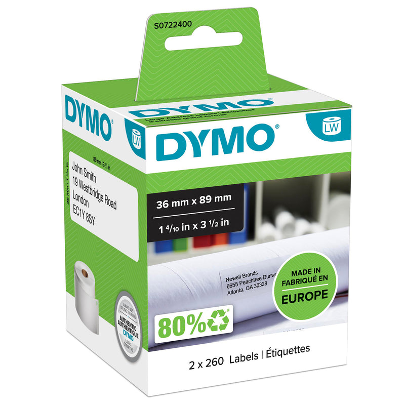 DYMO LabelWriter Large Address Labels 36 x 89mm White Paper Roll 99012 S0722400
