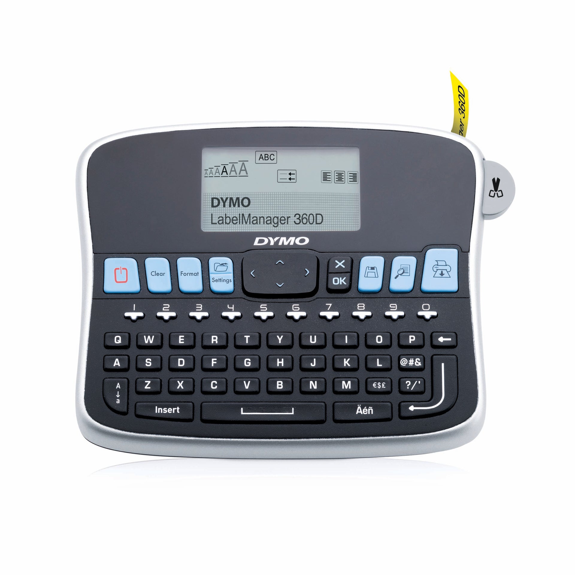 DYMO LabelManager 360D rechargeable desktop label maker with QWERTY keyboard and display screen