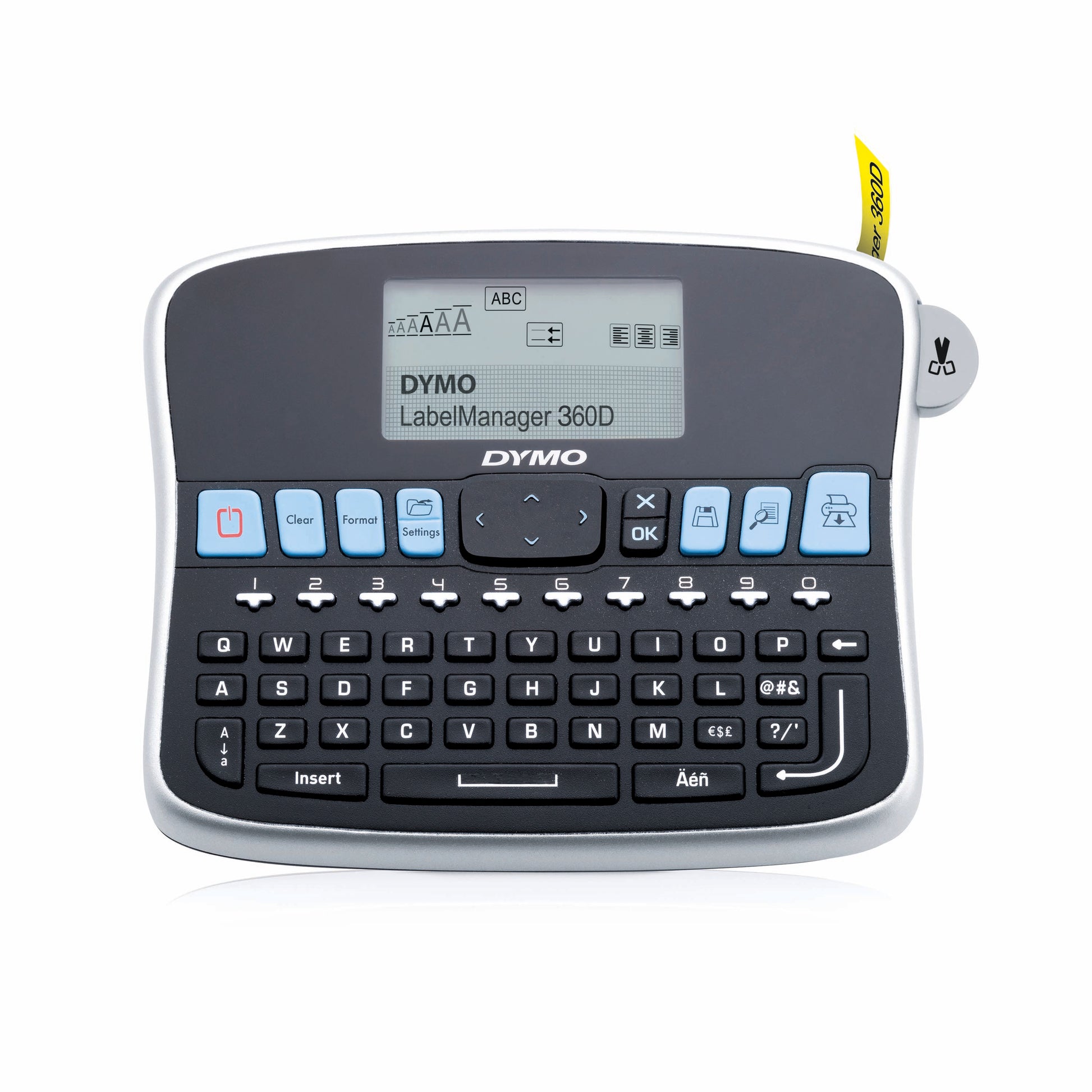 DYMO LabelManager 360D rechargeable desktop label maker with QWERTY keyboard and display screen