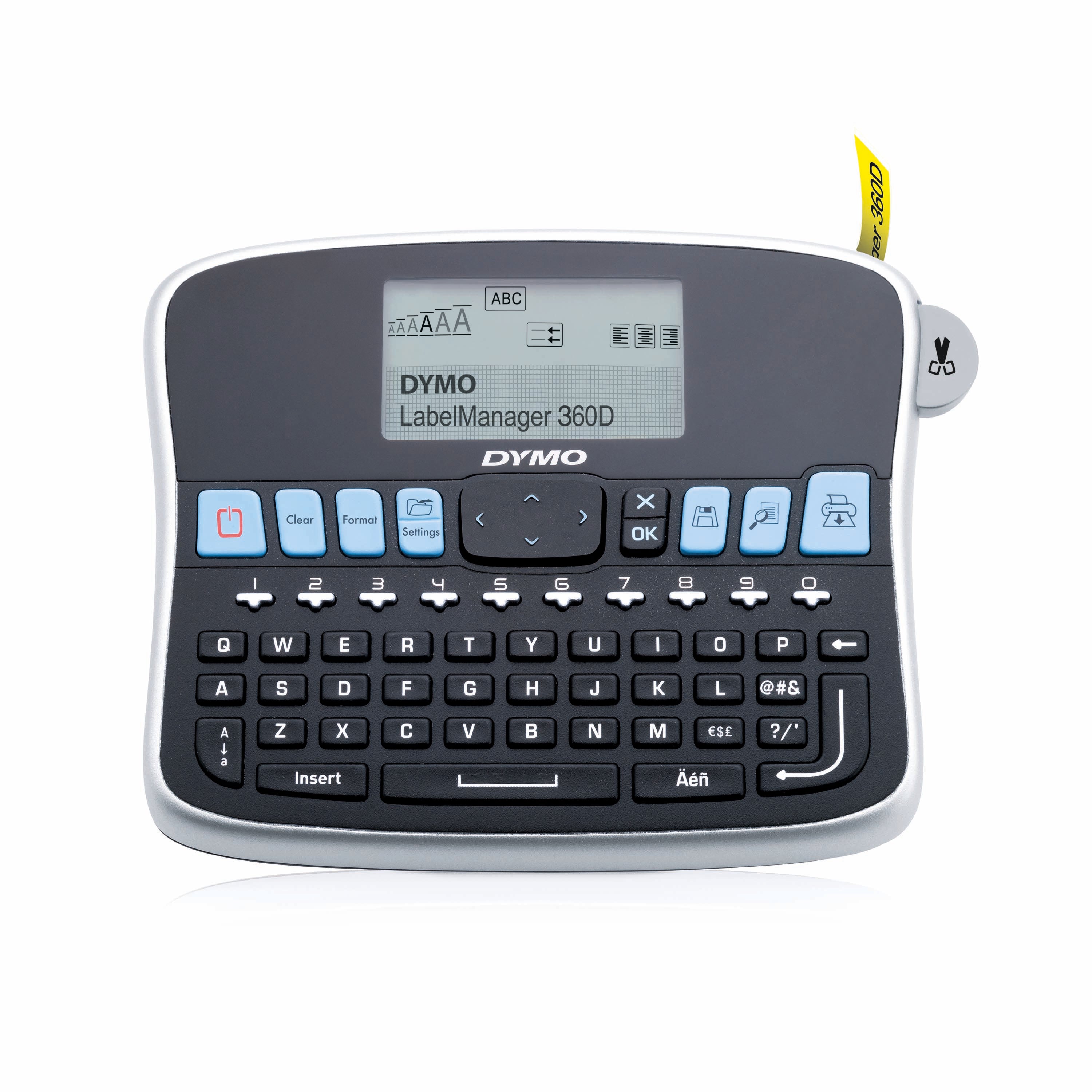 DYMO LabelManager 360D rechargeable desktop label maker with QWERTY keyboard and display screen