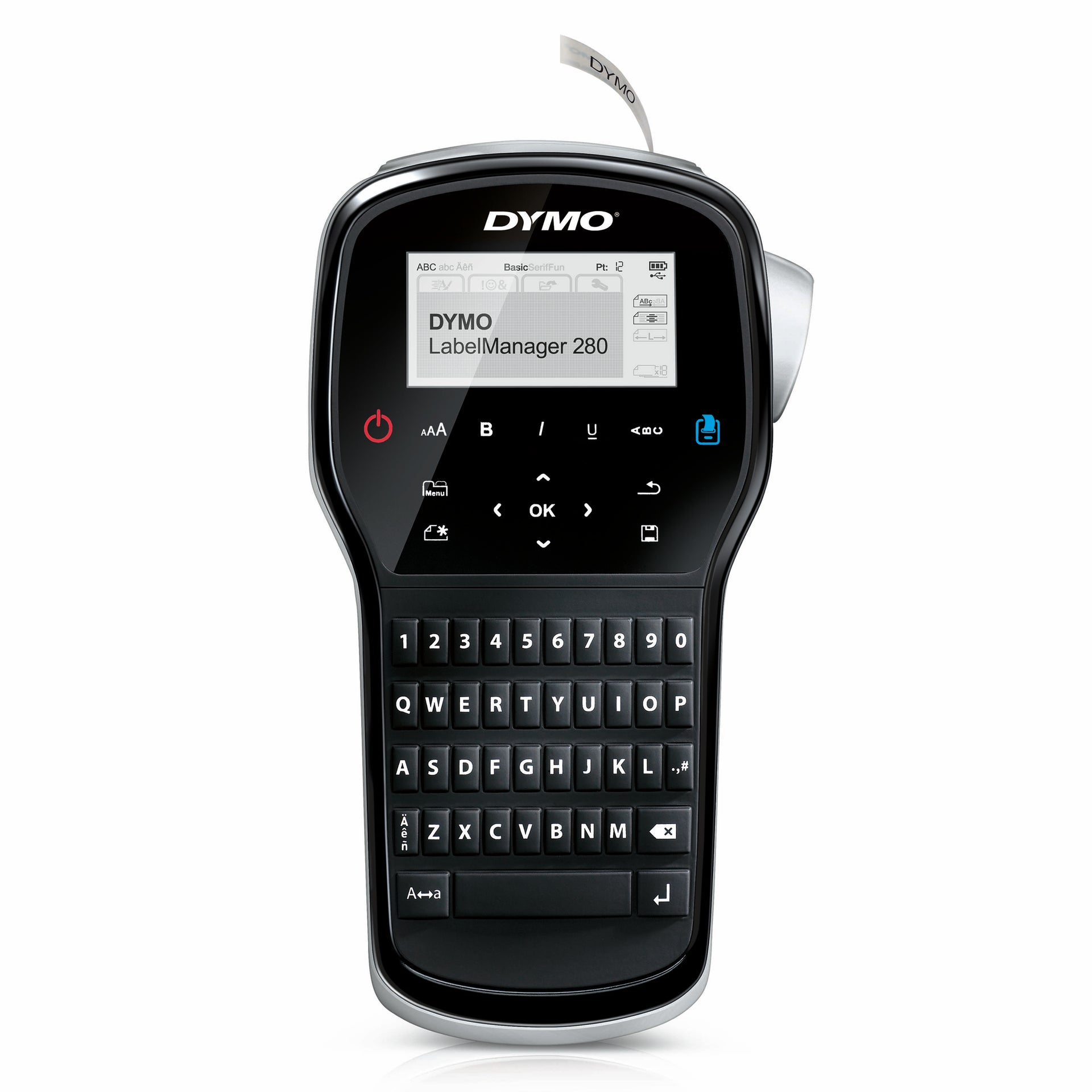 DYMO LabelManager 280 handheld label maker with QWERTY keyboard and display screen