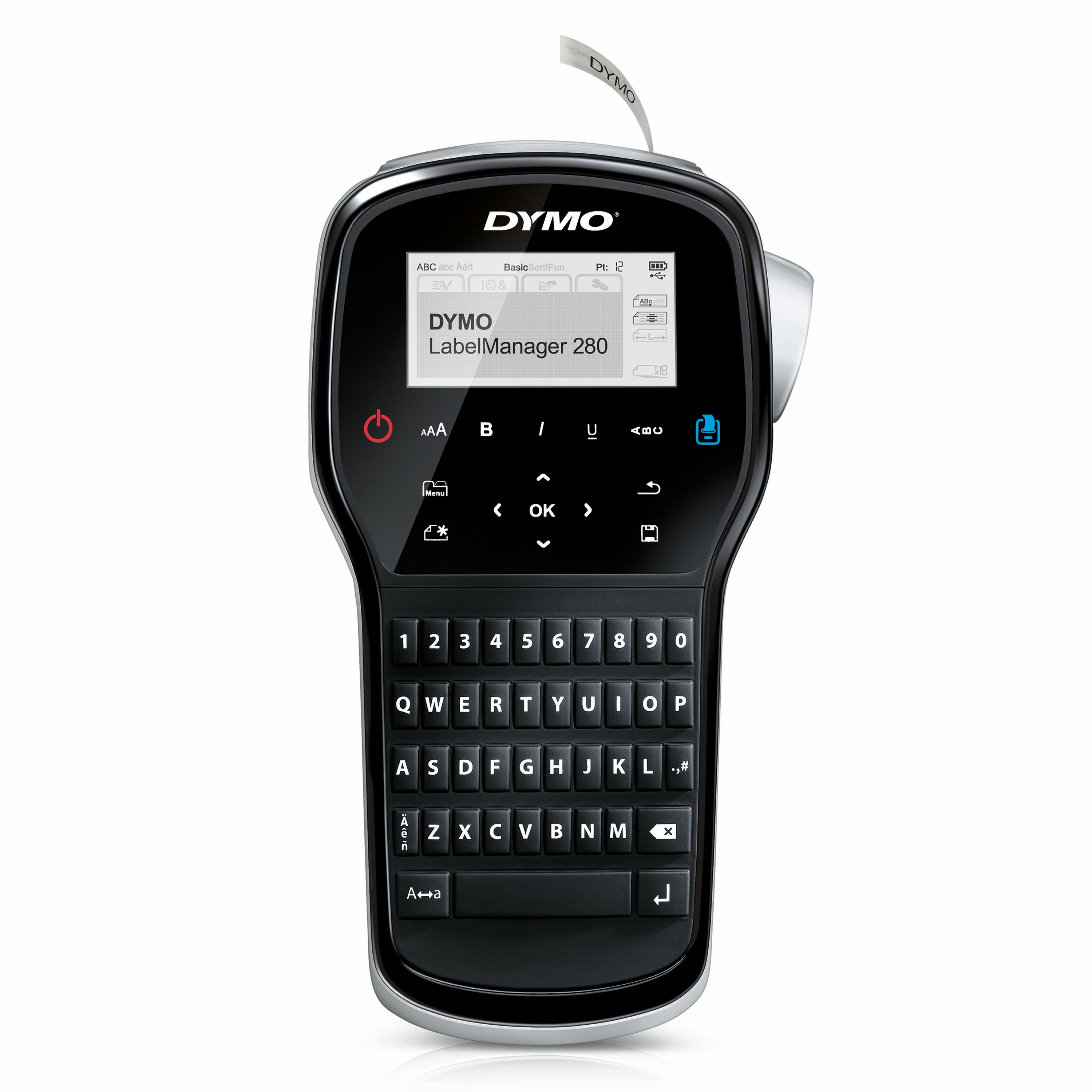 DYMO LabelManager 280 handheld label maker with QWERTY keyboard and display screen