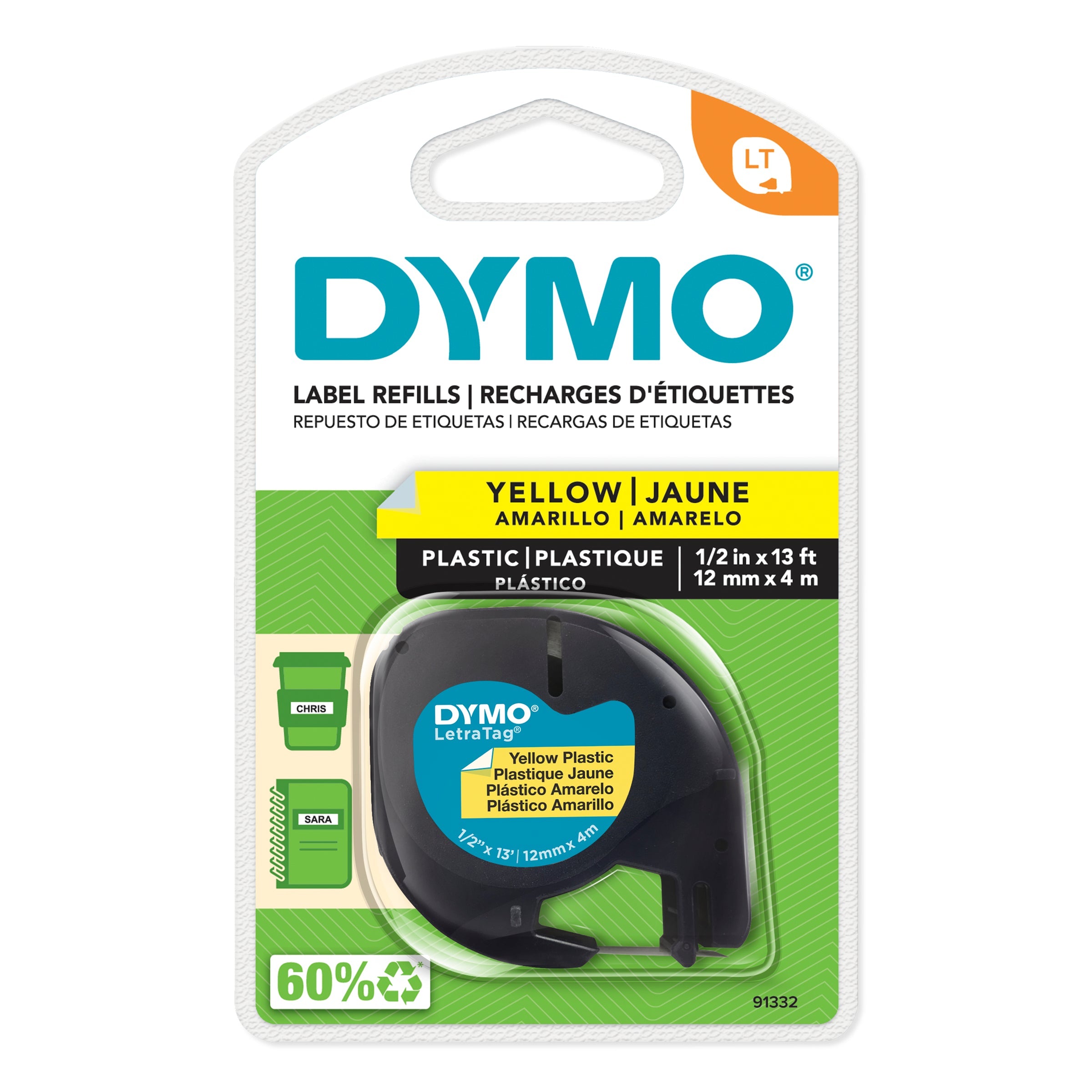 Dymo LetraTag Label Tape Plastic Yellow Single Roll